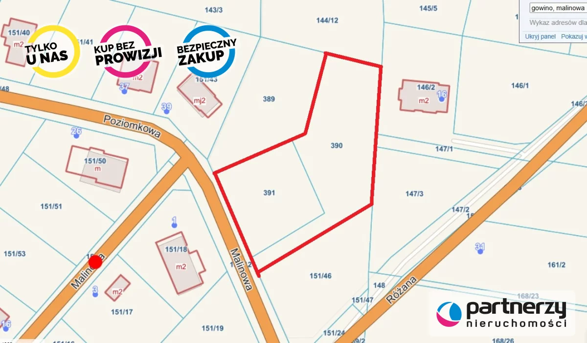 Działka 2 344,00 m², oferta nr , PAN589118, Gowino, Malinowa