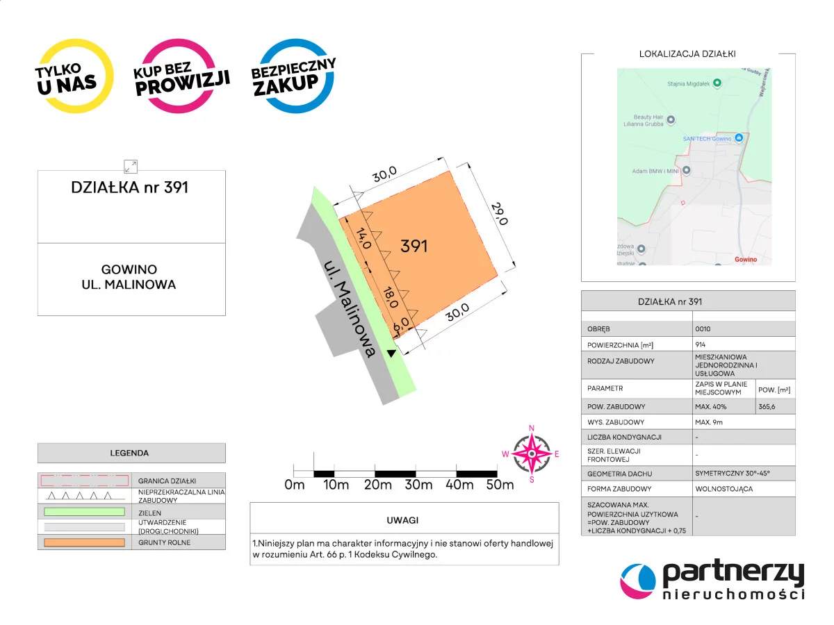 Działka 2 344,00 m², oferta nr , PAN589118, Gowino, Malinowa