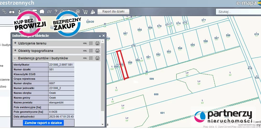 Działka 428,00 m², oferta nr , PAN465428, Osiek
