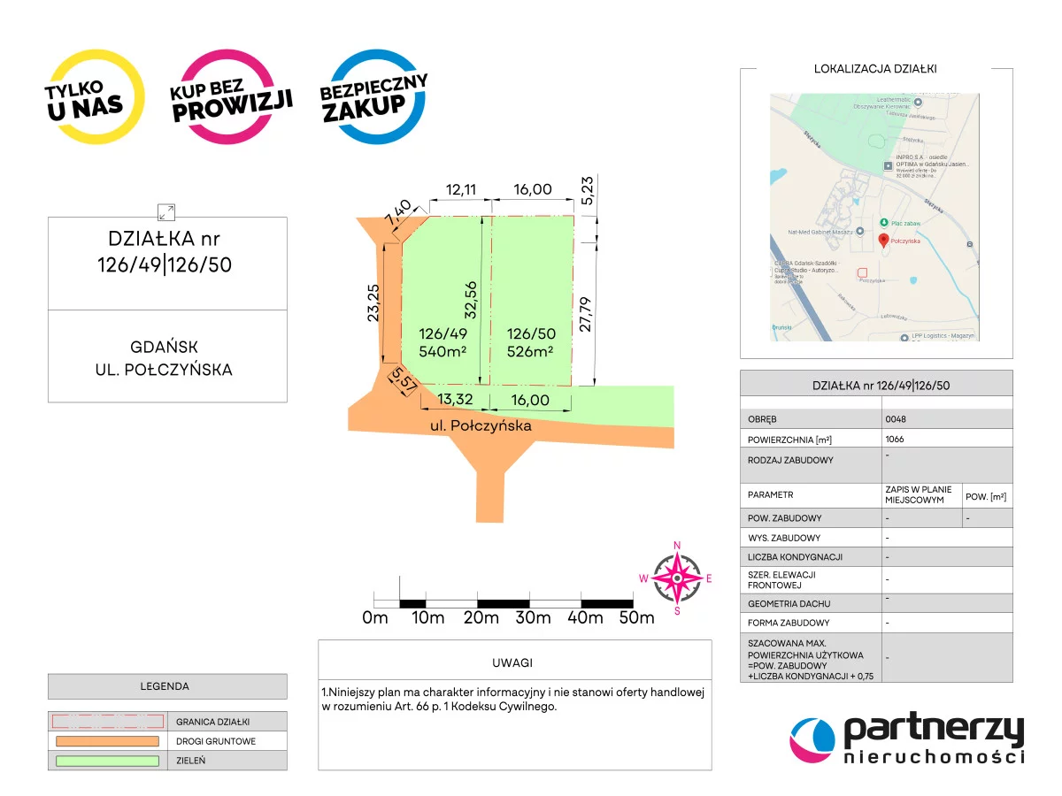 Działka 1 067,00 m², oferta nr , PAN381926, Gdańsk, Jasień, Połczyńska