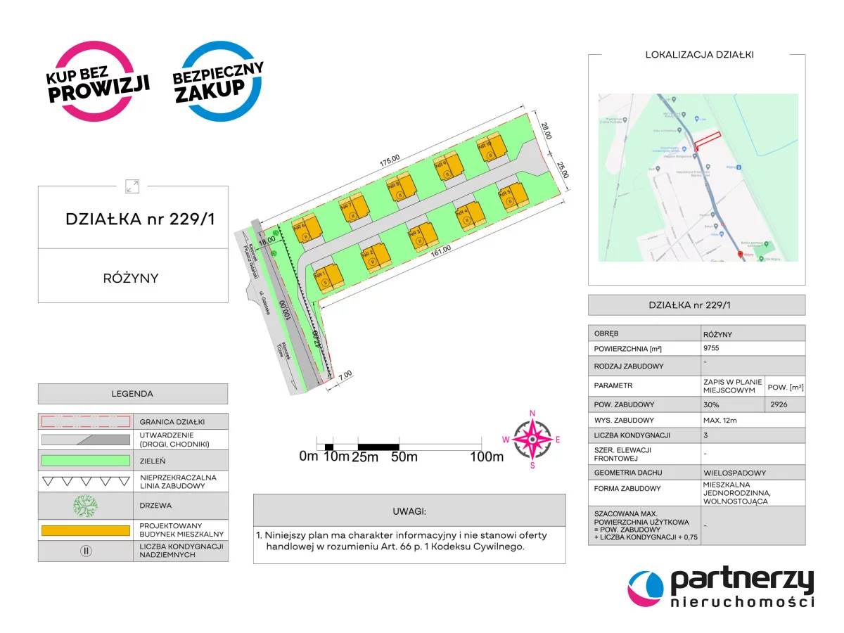 Działka 9 700,00 m², Różyny, Sprzedaż