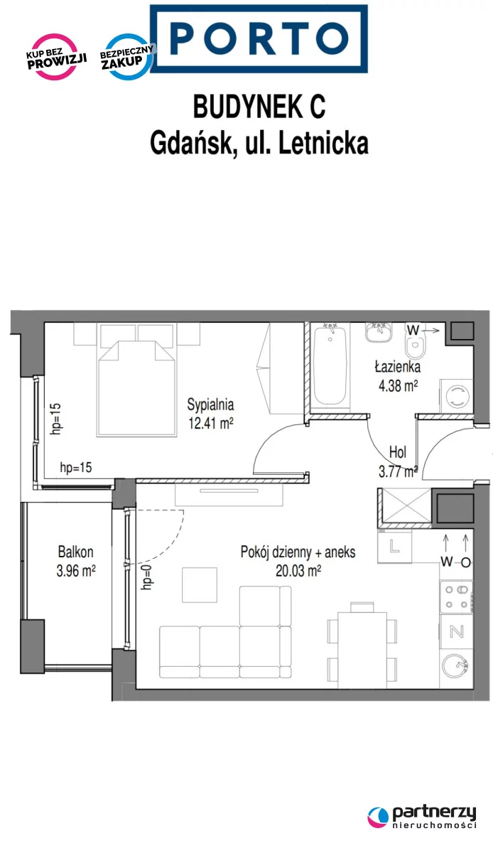 2 pokoje, mieszkanie 40,59 m², piętro 4, oferta nr , PAN672071, Gdańsk, Brzeźno, Bernarda Filarskiego