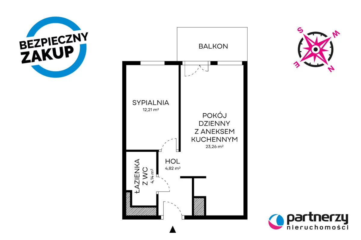 2 pokoje, mieszkanie 45,73 m², piętro 4, oferta nr , PAN234016, Gdańsk, Wrzeszcz, Bolesława Leśmiana