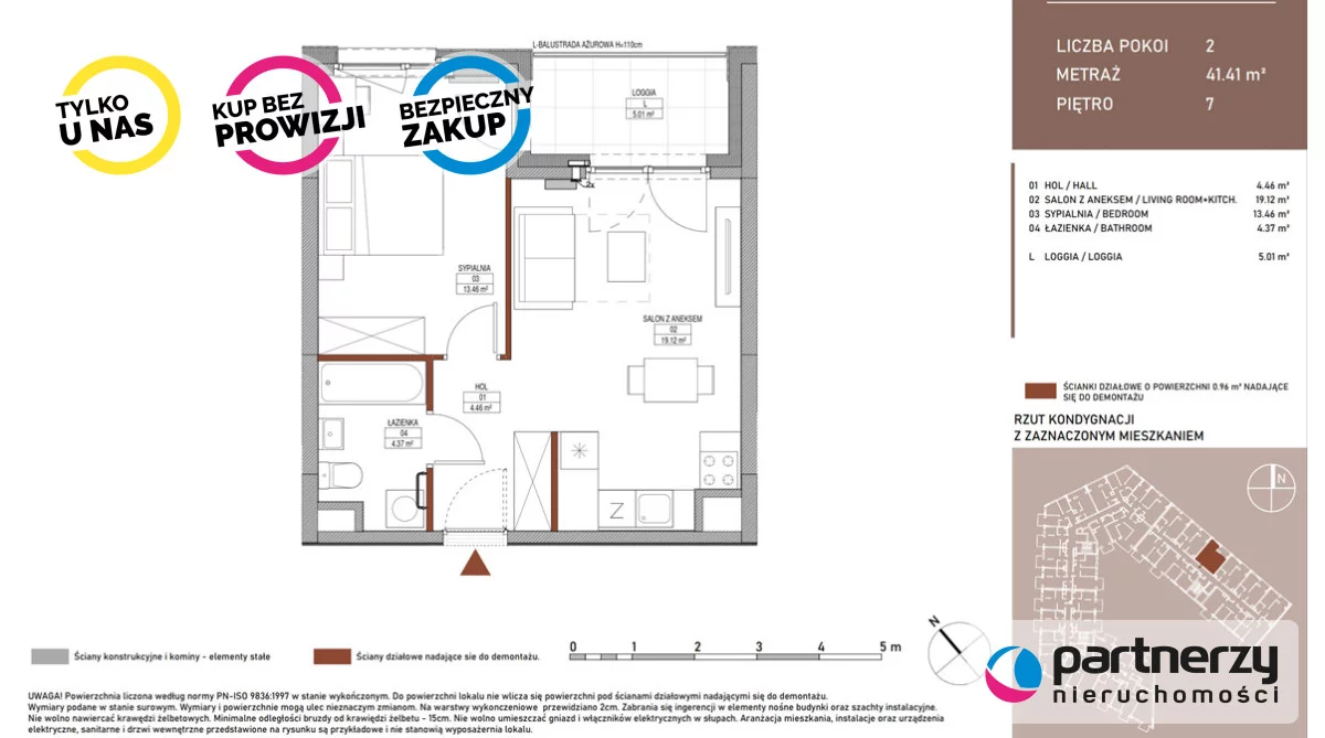 2 pokoje, mieszkanie 41,41 m², piętro 7, oferta nr , PAN657415, Gdańsk, Śródmieście, Ks. Jerzego Popiełuszki