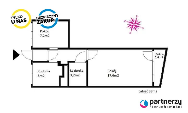 2 pokoje, mieszkanie 38,00 m², piętro 1, oferta nr , PAN121168, Gdańsk, Przymorze, Obrońców Wybrzeża