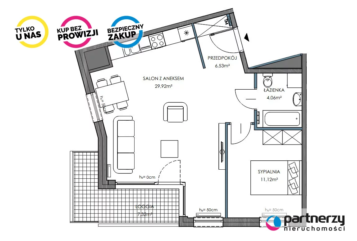 2 pokoje, mieszkanie 51,63 m², piętro 13, oferta nr , PAN356495, Gdańsk, Letnica, Starowiejska