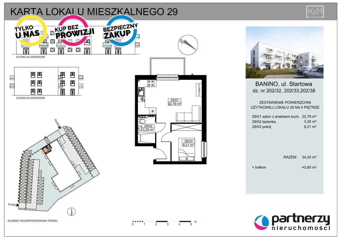 2 pokoje, mieszkanie 34,30 m², piętro 2, oferta nr , PAN634935, Banino, Startowa