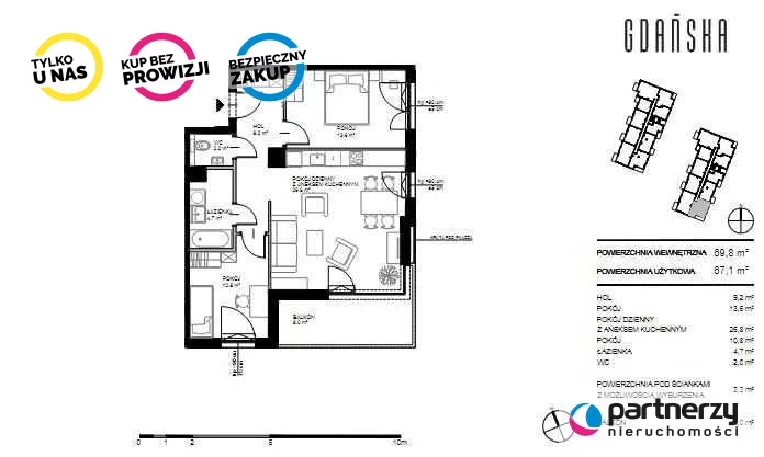 3 pokoje, apartament 67,00 m², piętro 3, oferta nr , PAN587668, Gdańsk, Brzeźno, Gdańska