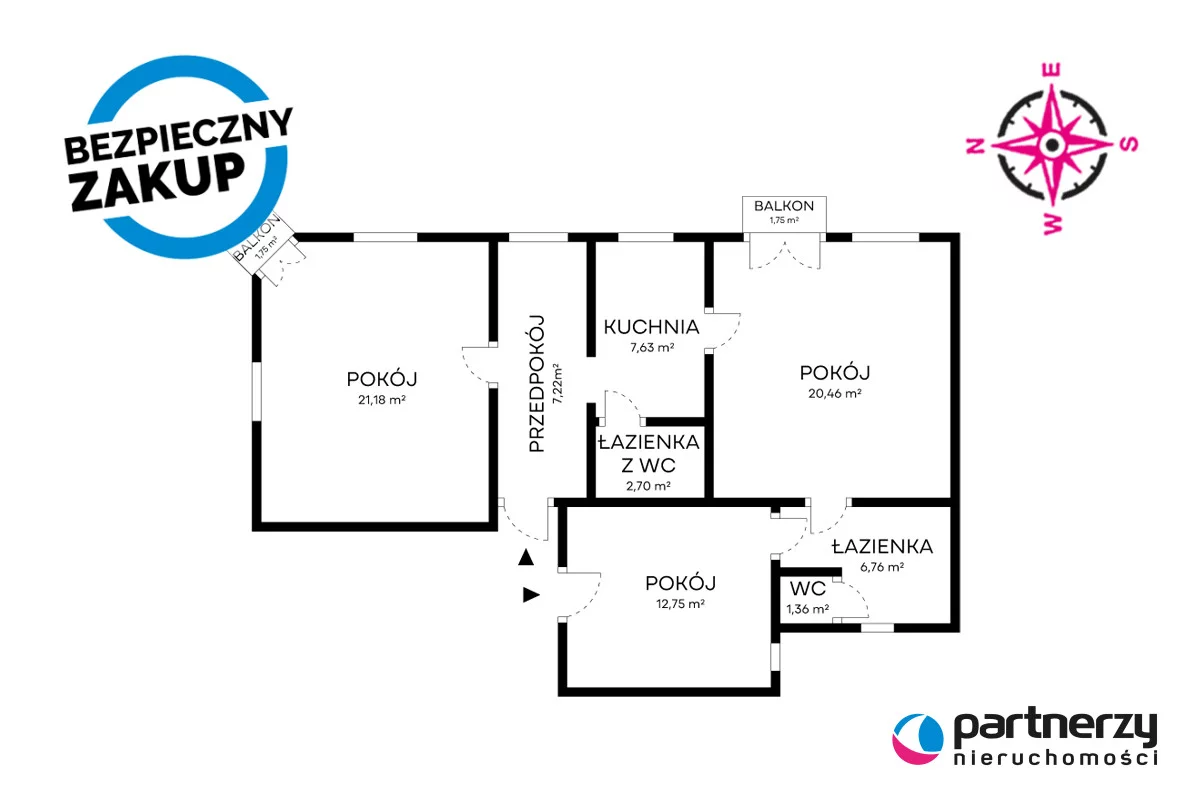 3 pokoje, mieszkanie 79,60 m², piętro 1, oferta nr , PAN749573, Gdańsk, Nowy Port, Oliwska