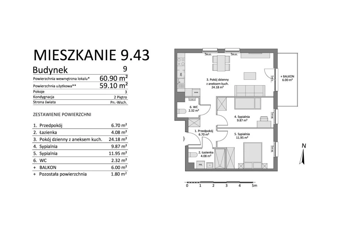 Mieszkanie trzypokojowe 59,10 m², Gdańsk, Ujeścisko-Łostowice, Łostowice, Pastelowa, Sprzedaż