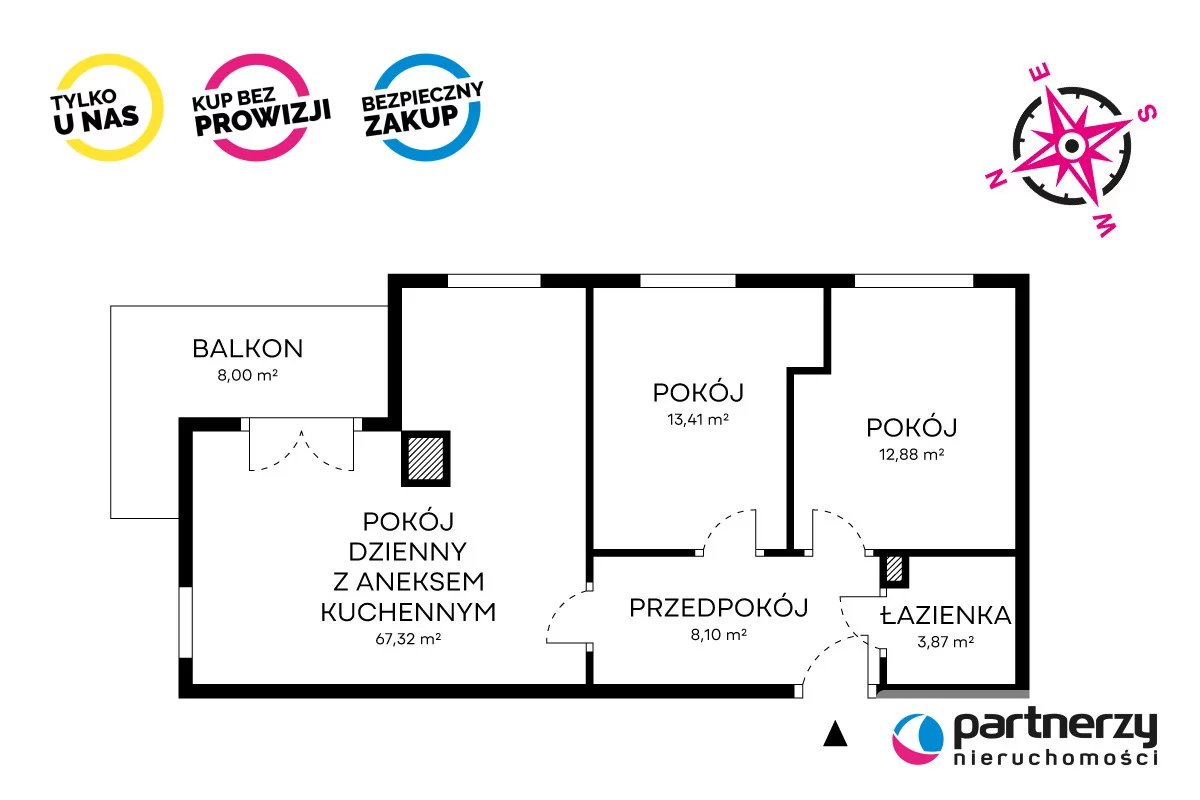 3 pokoje, mieszkanie 68,00 m², piętro 2, oferta nr , PAN218150, Gdańsk, Jasień, Potęgowska