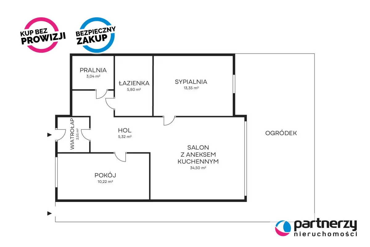 3 pokoje, mieszkanie 74,78 m², parter, oferta nr , PAN556607, Banino, Szafirowa