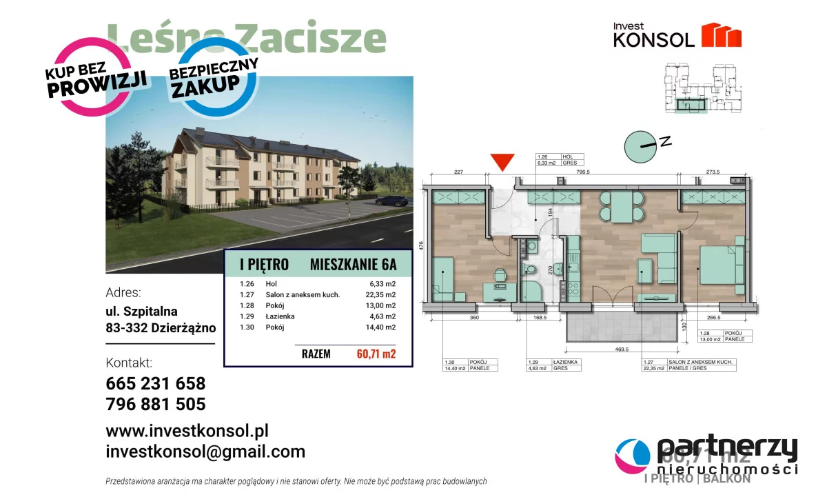 Mieszkanie 60,64 m², piętro 2, oferta nr , PAN302417, Dzierżążno, Szpitalna