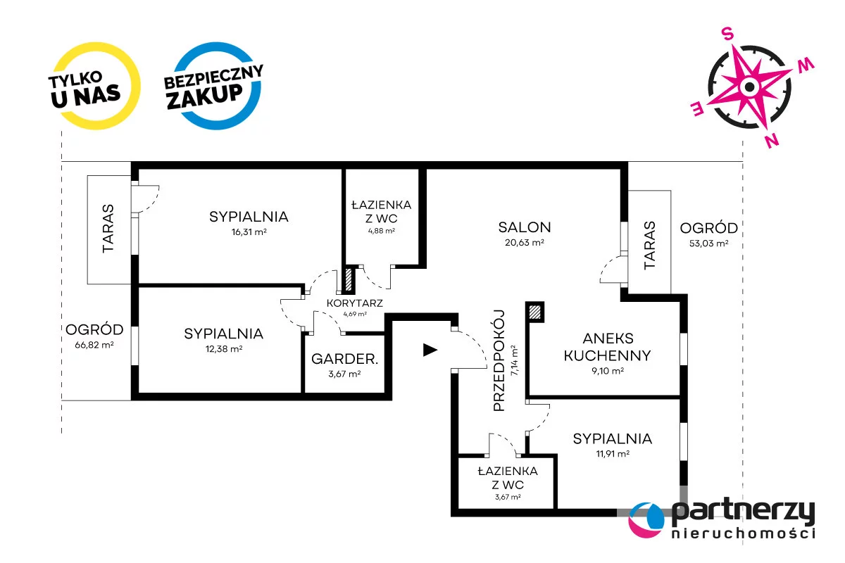 4 pokoje, apartament 94,67 m², parter, oferta nr , PAN224341, Borkowo, Kasztanowa