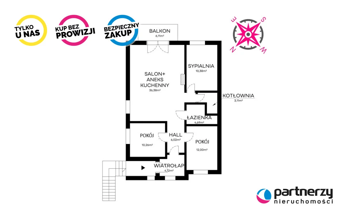 4 pokoje, mieszkanie 89,96 m², piętro 1, oferta nr , PAN714218, Banino, Wojciecha Kossaka