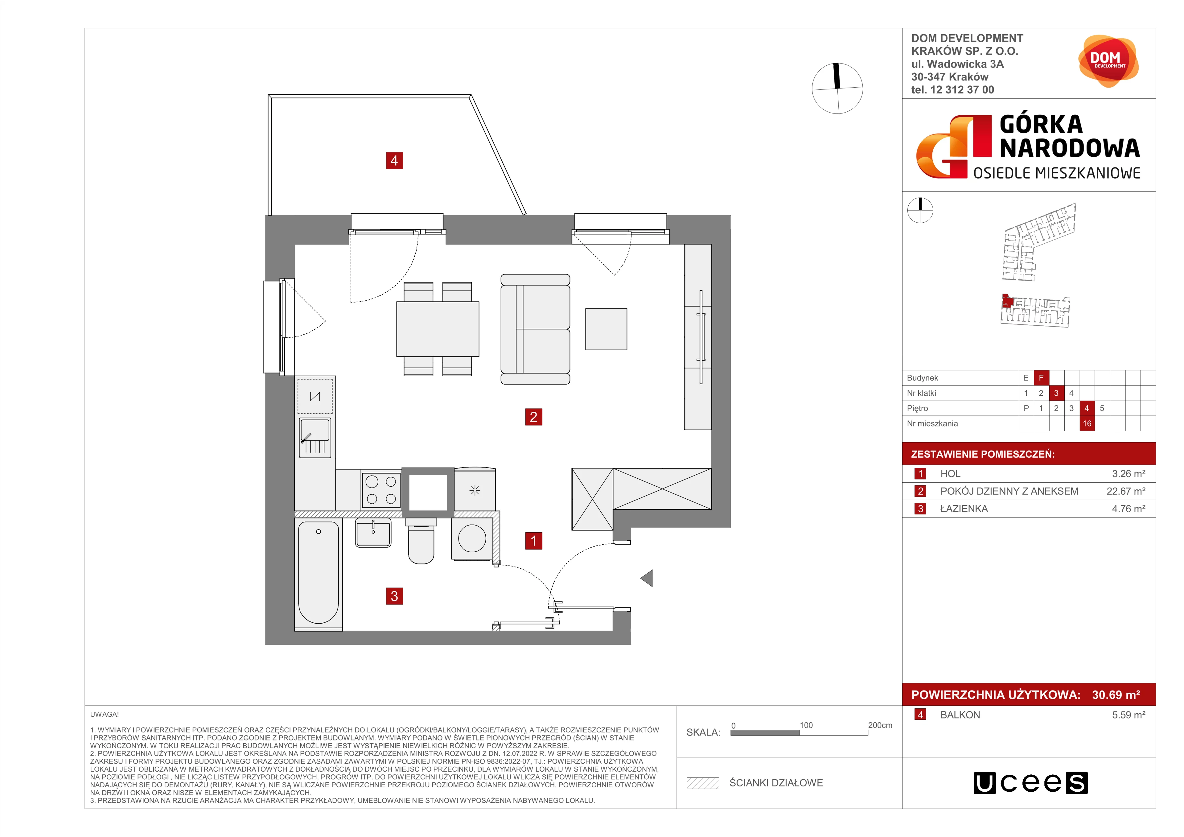 Mieszkanie 30,69 m², piętro 4, oferta nr F/16, Osiedle Górka Narodowa etap 5, Kraków, Prądnik Biały, Górka Narodowa, ul. Papierni Prądnickich