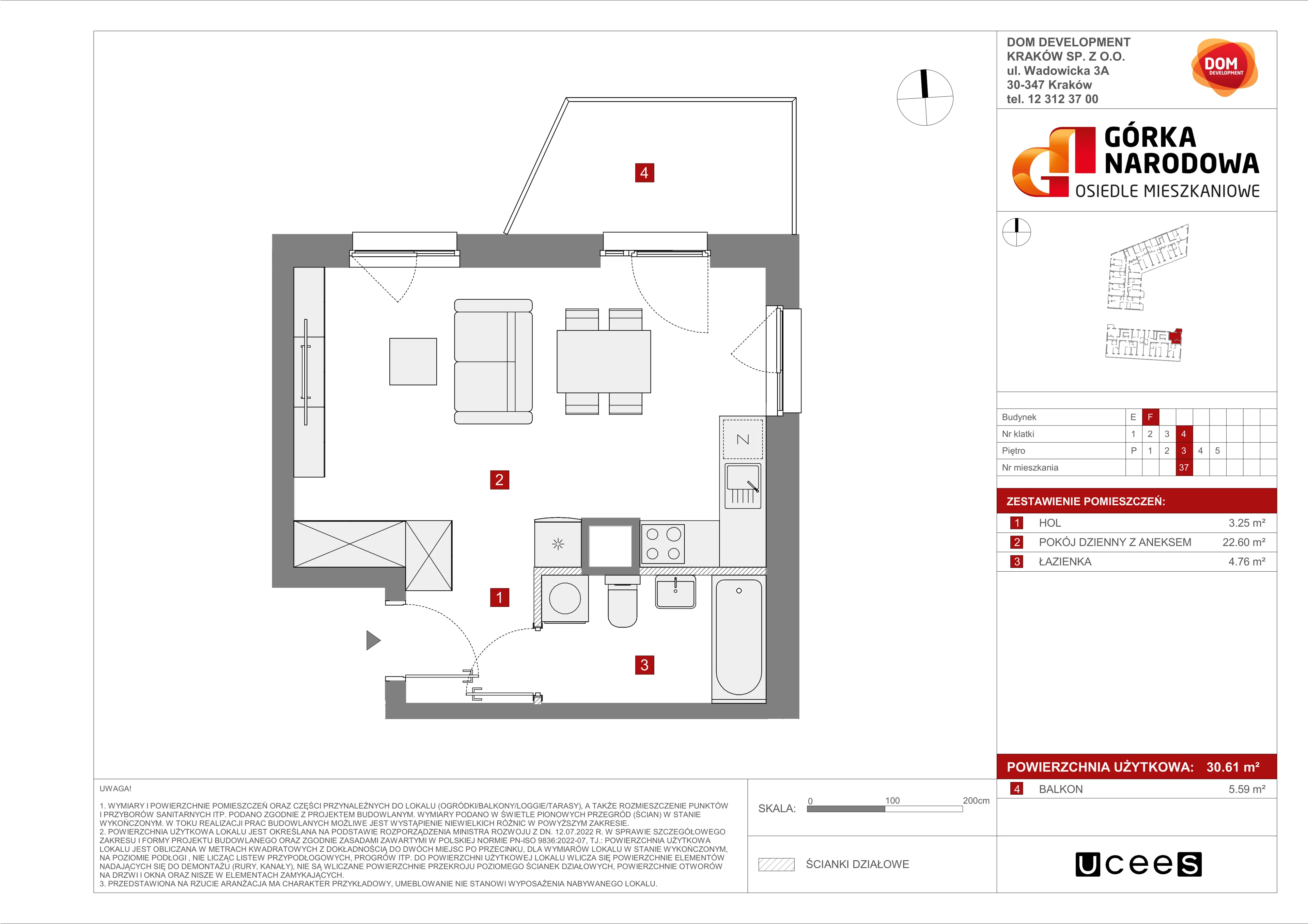 Mieszkanie 30,61 m², piętro 3, oferta nr F/37, Osiedle Górka Narodowa etap 5, Kraków, Prądnik Biały, Górka Narodowa, ul. Papierni Prądnickich