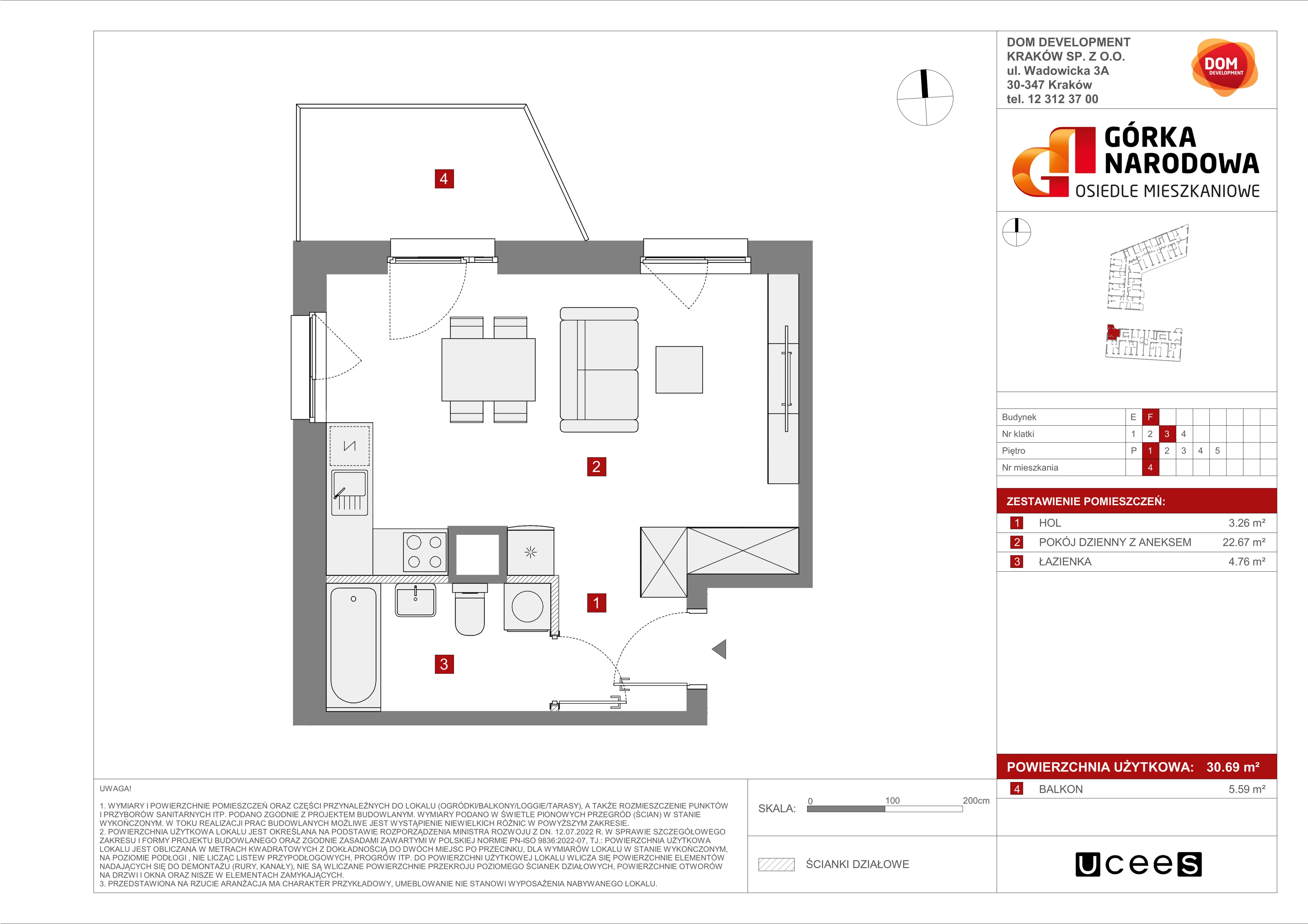 Mieszkanie 30,69 m², piętro 1, oferta nr F/4, Osiedle Górka Narodowa etap 5, Kraków, Prądnik Biały, Górka Narodowa, ul. Papierni Prądnickich