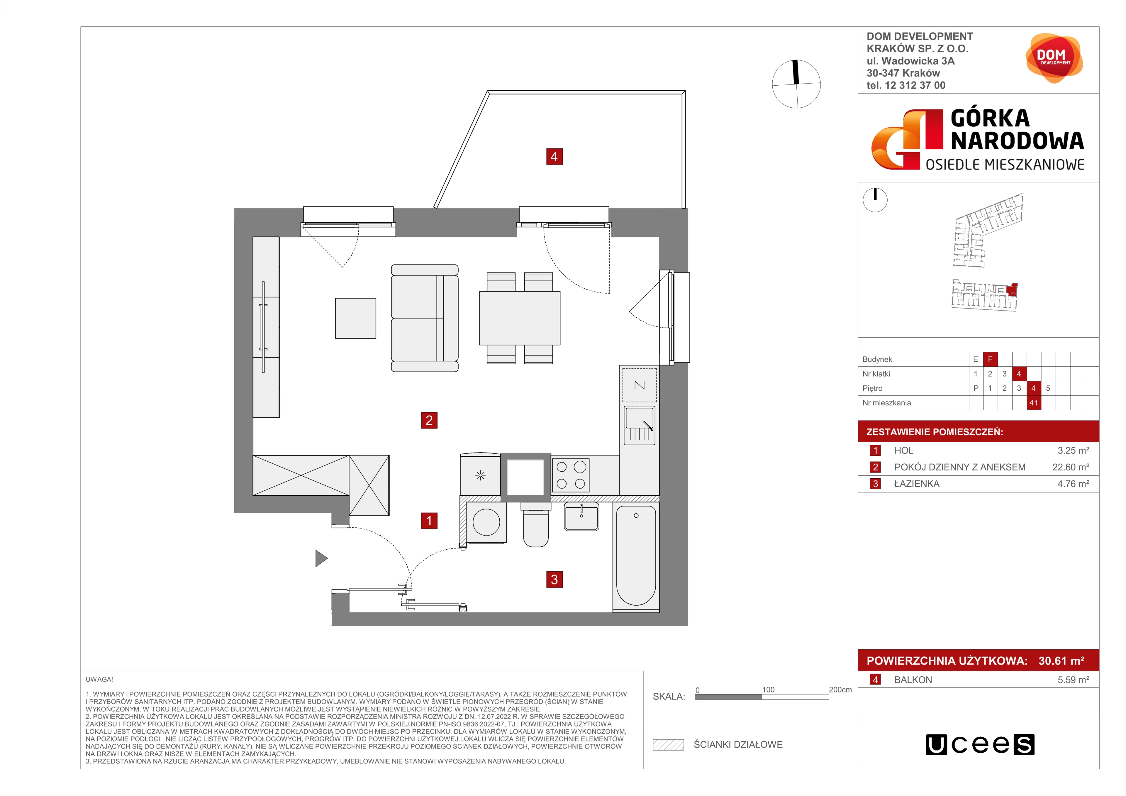 Mieszkanie 30,61 m², piętro 4, oferta nr F/41, Osiedle Górka Narodowa etap 5, Kraków, Prądnik Biały, Górka Narodowa, ul. Papierni Prądnickich