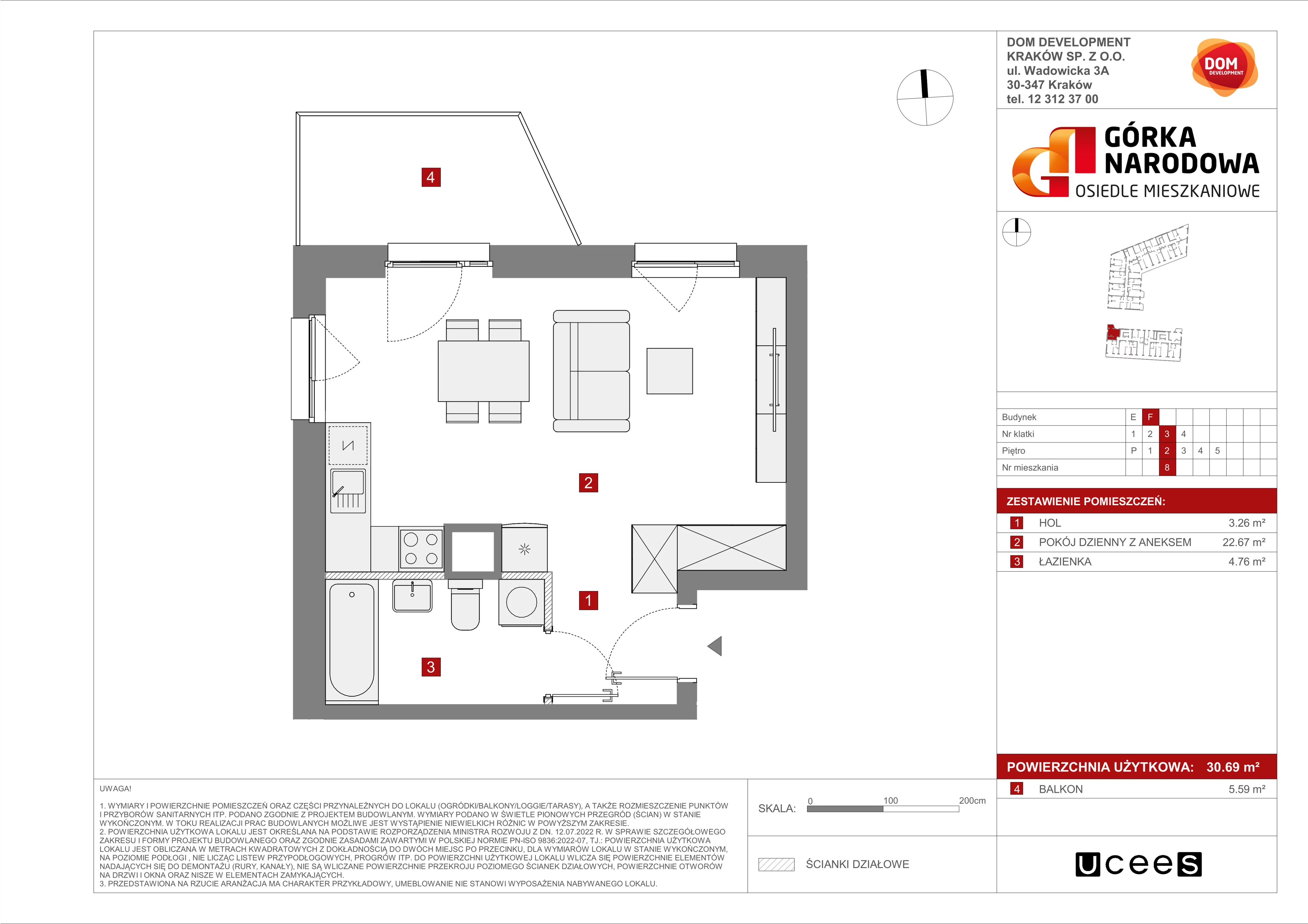 Mieszkanie 30,69 m², piętro 2, oferta nr F/8, Osiedle Górka Narodowa etap 5, Kraków, Prądnik Biały, Górka Narodowa, ul. Papierni Prądnickich