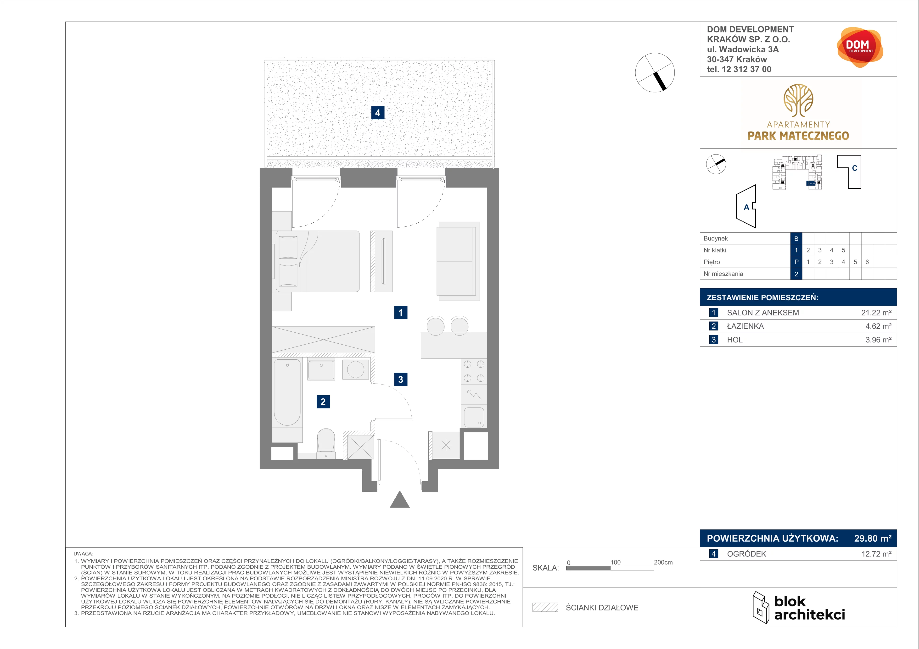 Mieszkanie 29,80 m², parter, oferta nr B/2, Apartamenty Park Matecznego, Kraków, Podgórze, Mateczny, ul. Rydlówka 5