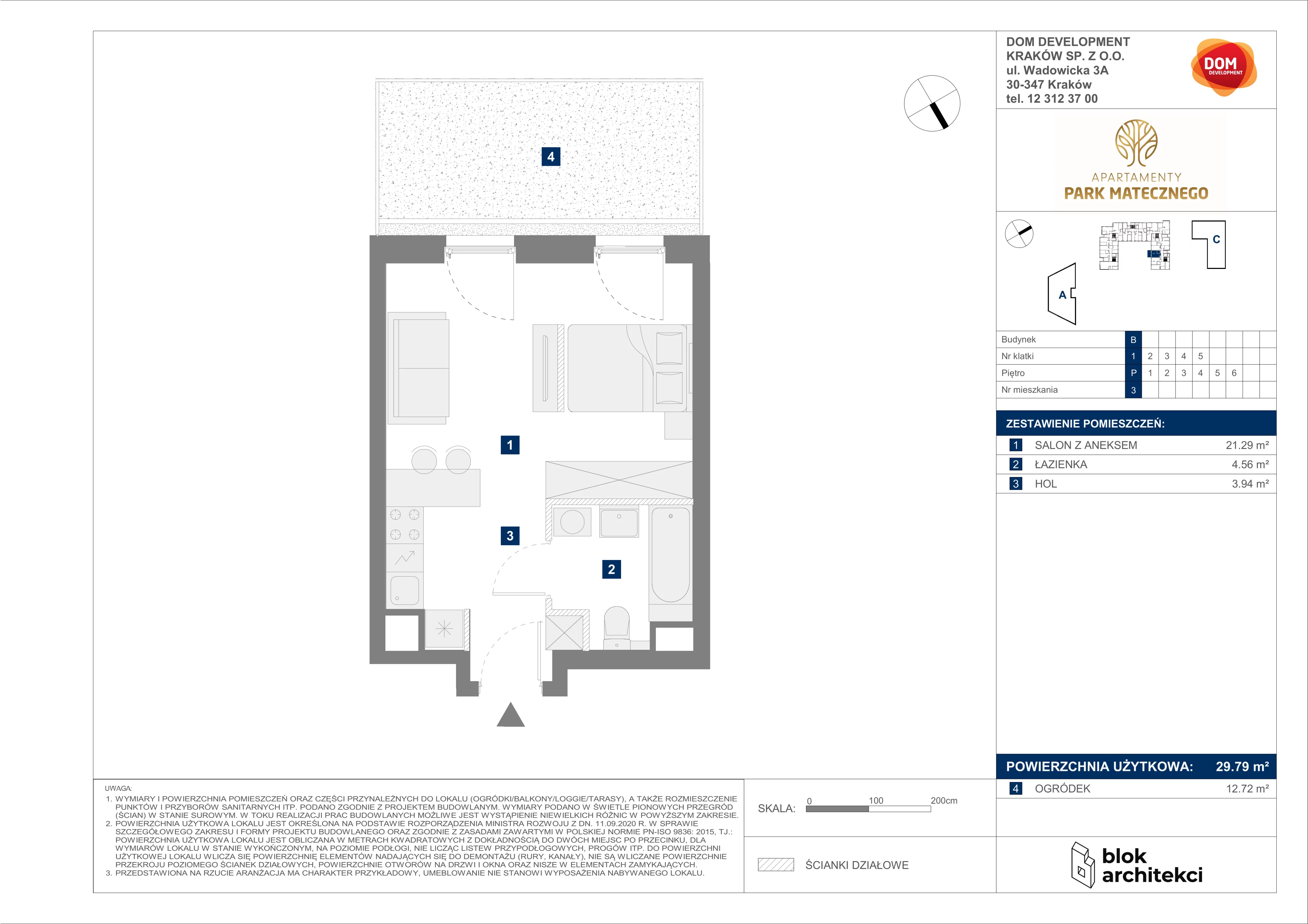 Mieszkanie 29,79 m², parter, oferta nr B/3, Apartamenty Park Matecznego, Kraków, Podgórze, Mateczny, ul. Rydlówka 5