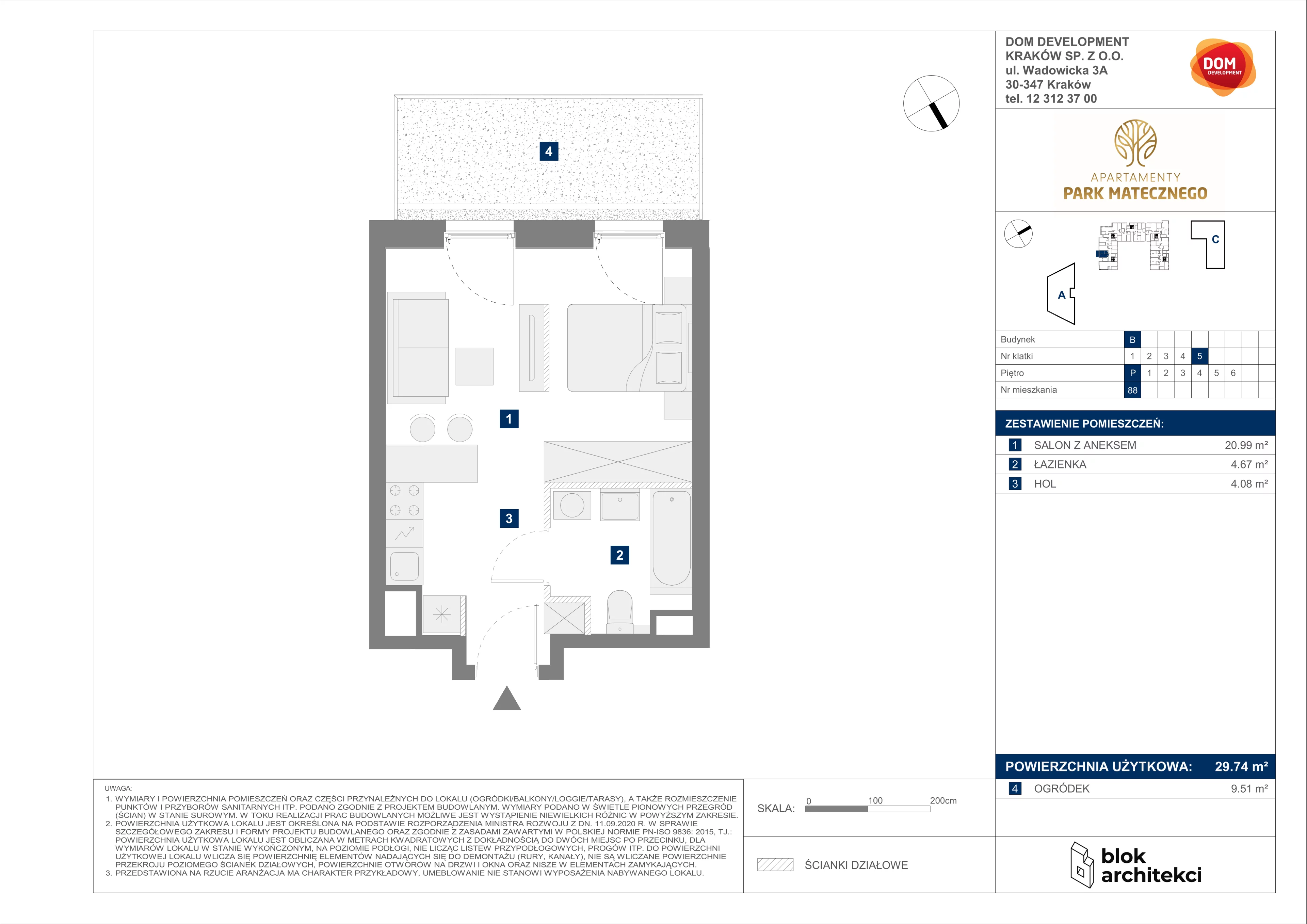 Mieszkanie 29,74 m², parter, oferta nr B/88, Apartamenty Park Matecznego, Kraków, Podgórze, Mateczny, ul. Rydlówka 5