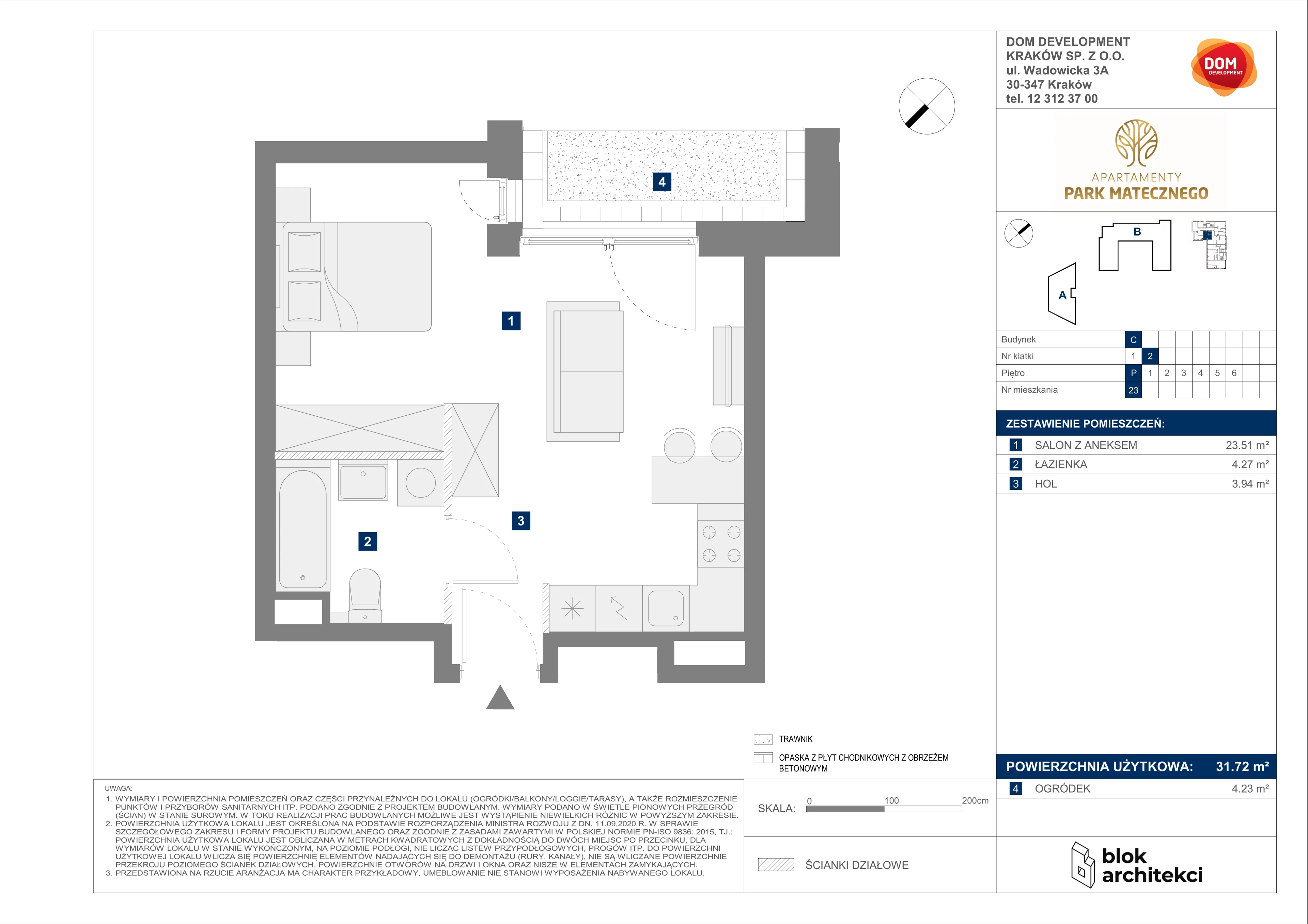 Mieszkanie 31,72 m², parter, oferta nr C/23, Apartamenty Park Matecznego, Kraków, Podgórze, Mateczny, ul. Rydlówka 5