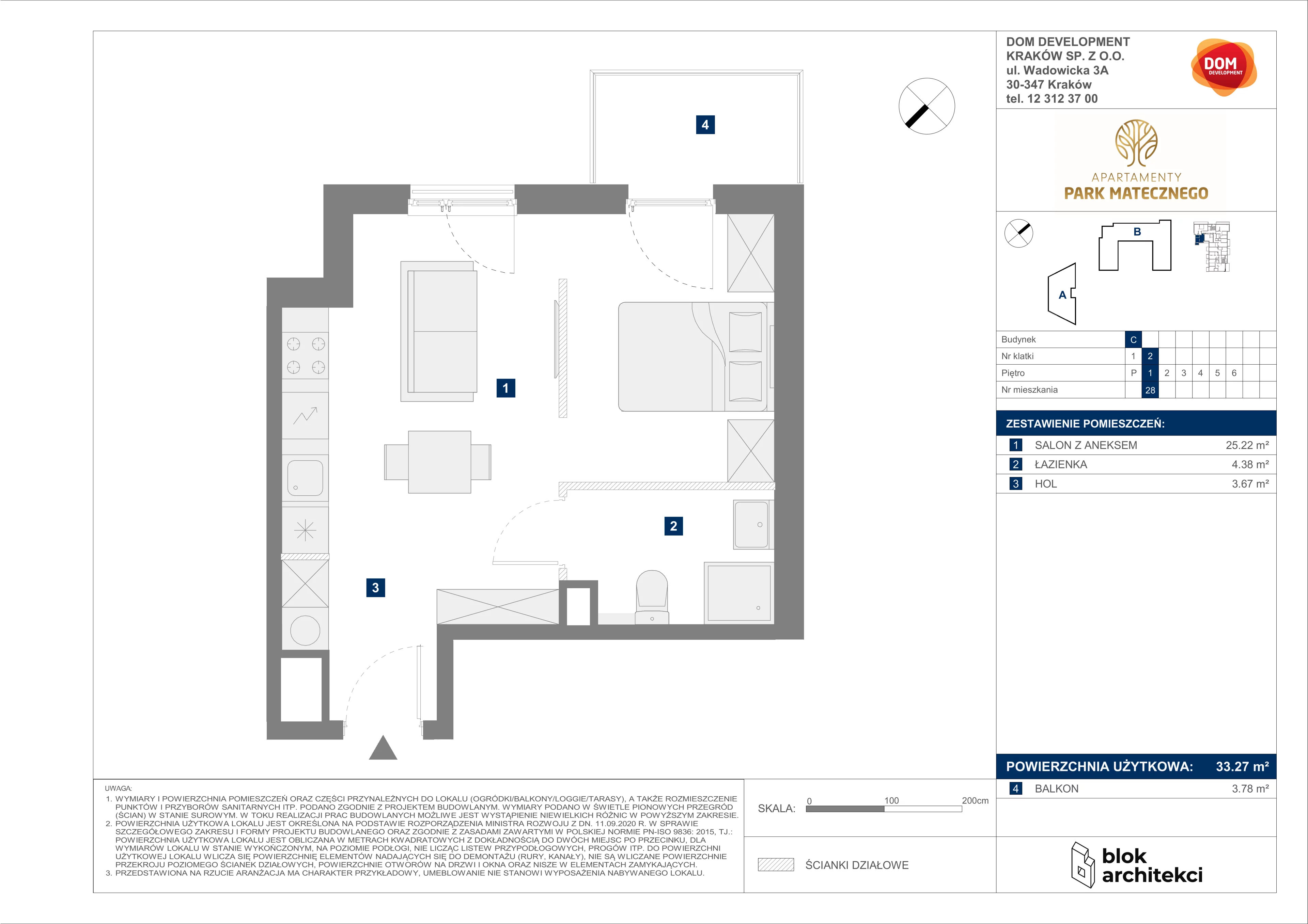 Mieszkanie 33,27 m², piętro 1, oferta nr C/28, Apartamenty Park Matecznego, Kraków, Podgórze, Mateczny, ul. Rydlówka 5