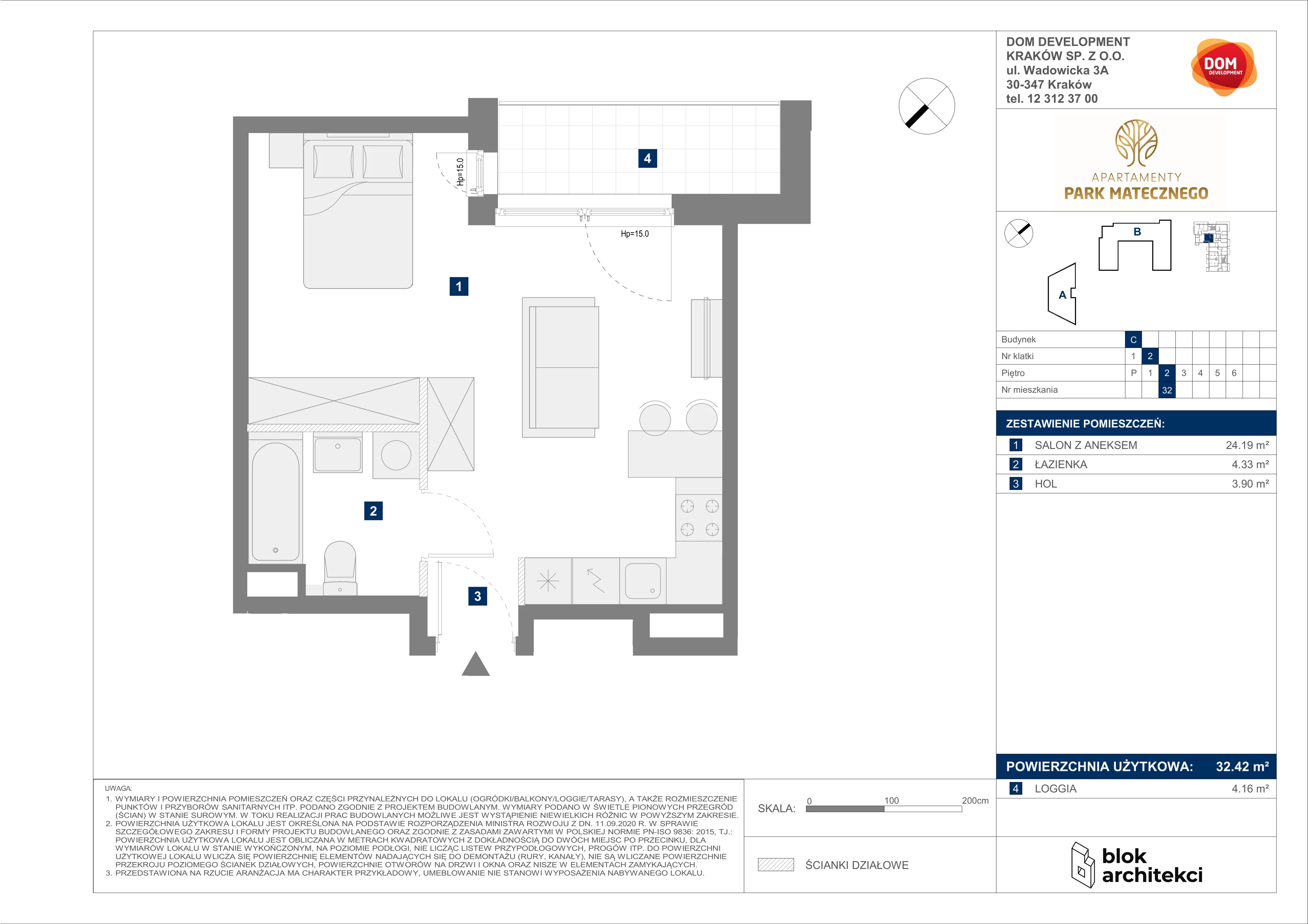 Apartament 32,42 m², piętro 2, oferta nr C/32, Apartamenty Park Matecznego, Kraków, Podgórze, Mateczny, ul. Rydlówka 5