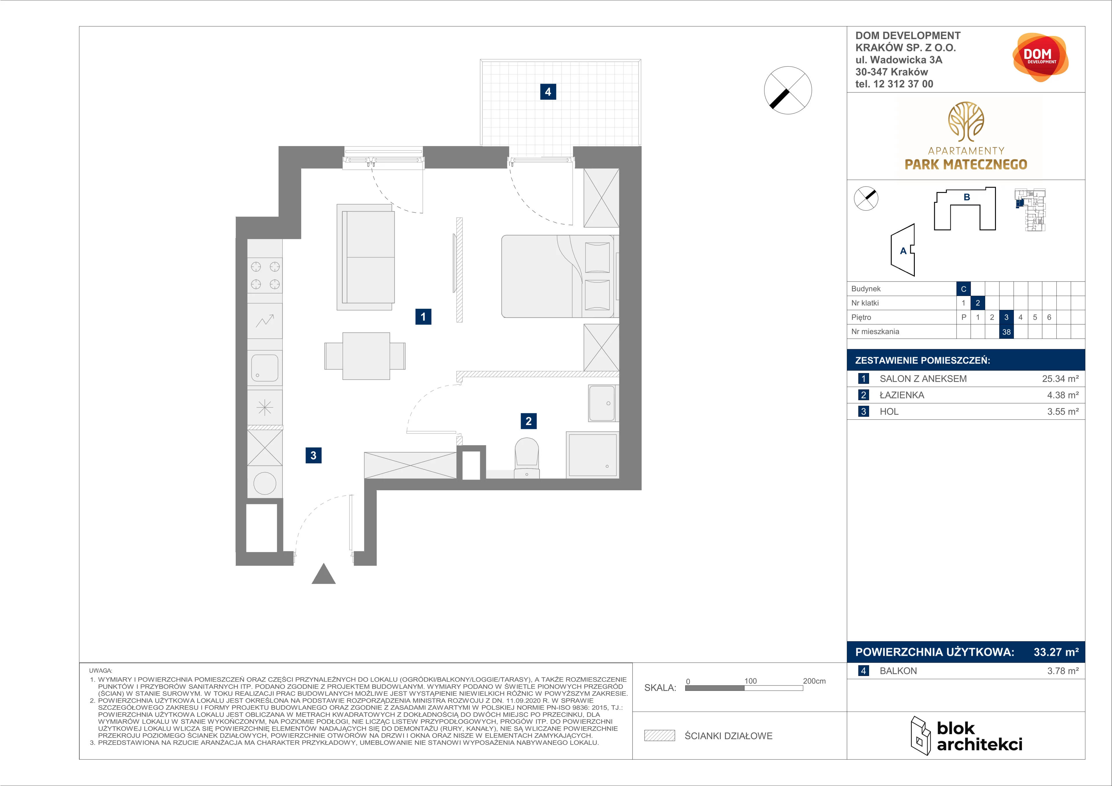 Mieszkanie 33,27 m², piętro 3, oferta nr C/38, Apartamenty Park Matecznego, Kraków, Podgórze, Mateczny, ul. Rydlówka 5