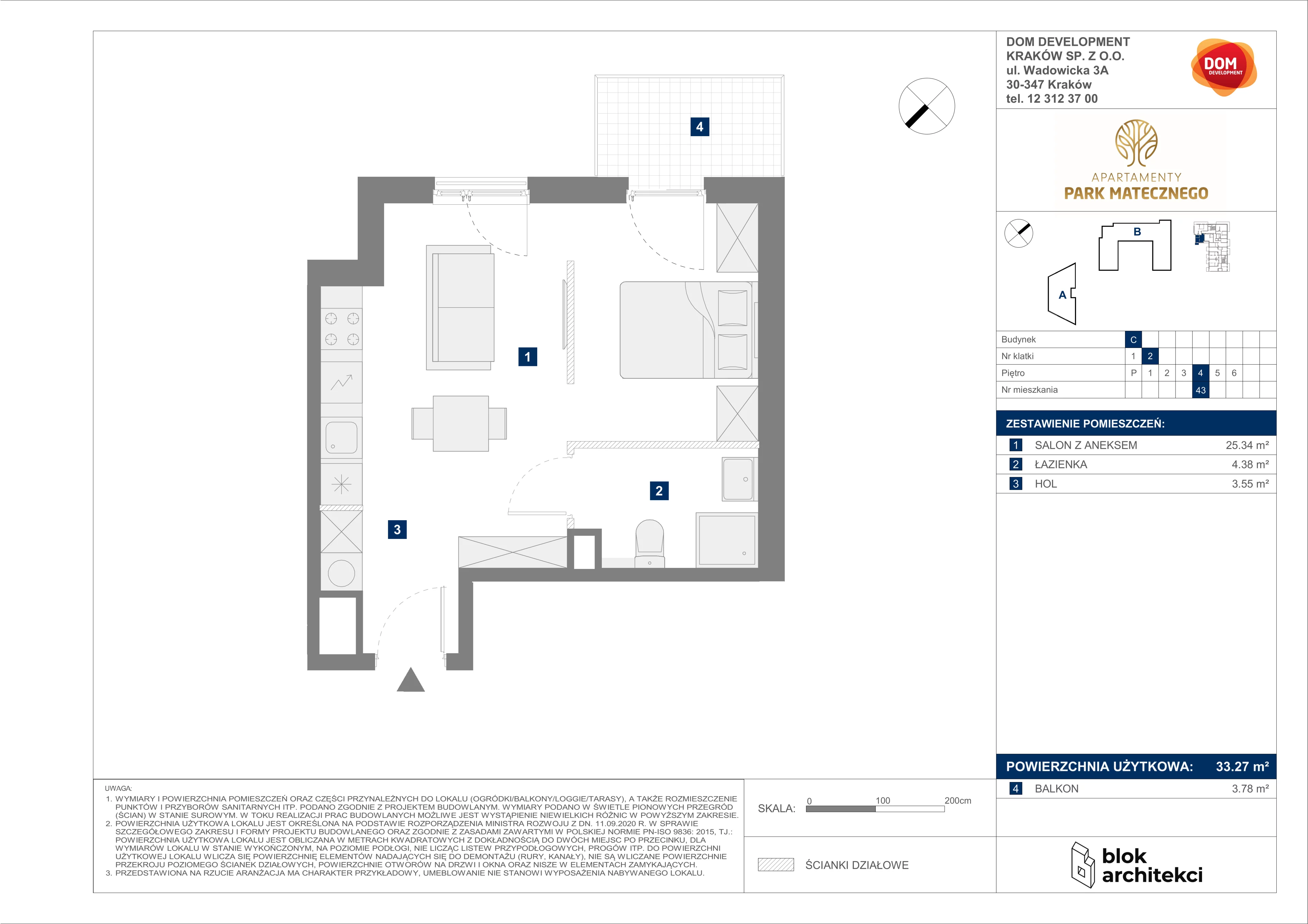 Apartament 33,27 m², piętro 4, oferta nr C/43, Apartamenty Park Matecznego, Kraków, Podgórze, Mateczny, ul. Rydlówka 5