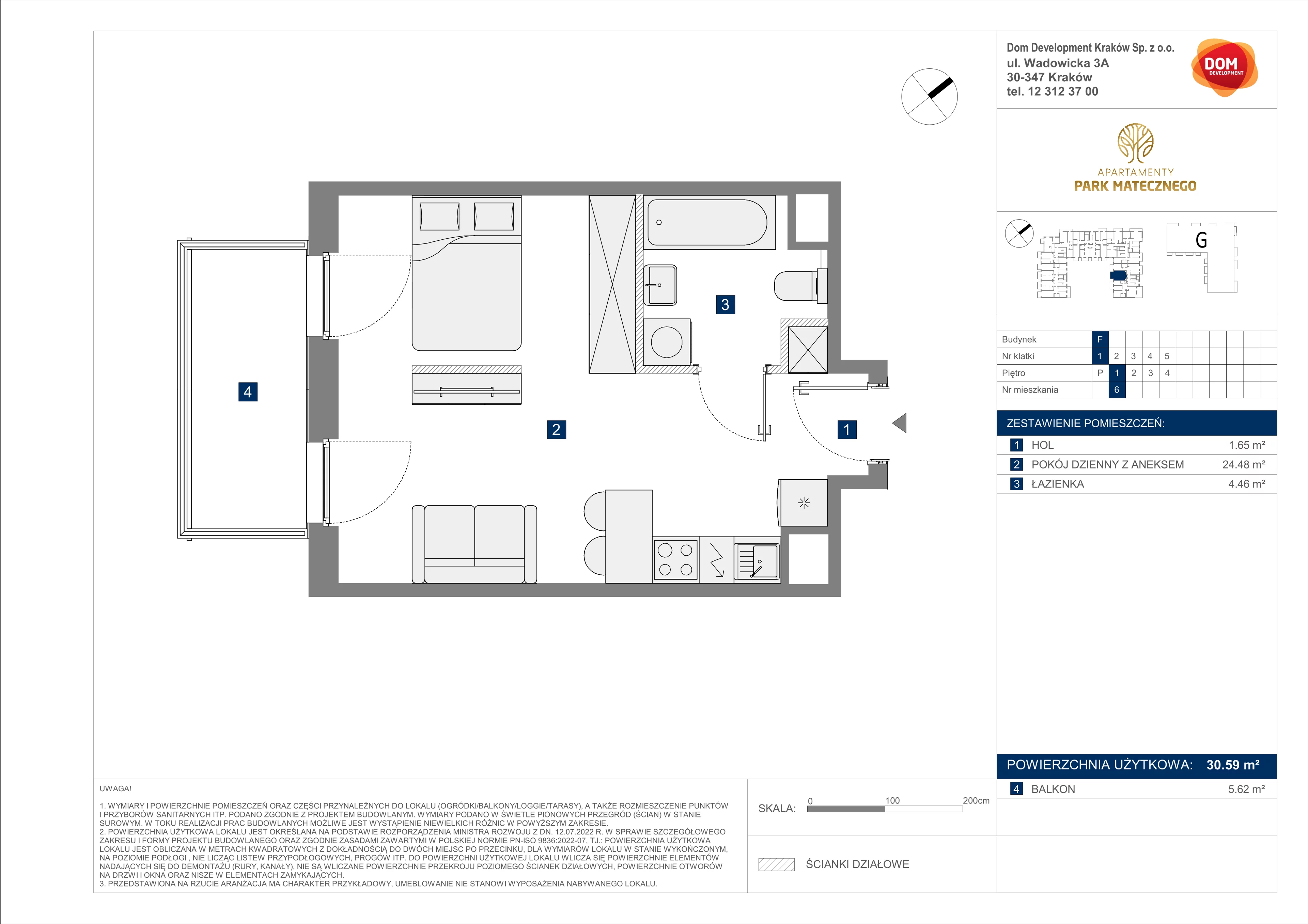 1 pokój, apartament 30,59 m², piętro 1, oferta nr F/6, Apartamenty Park Matecznego bud. F i G, Kraków, Podgórze, Mateczny, ul. Rydlówka / Nowoorawska