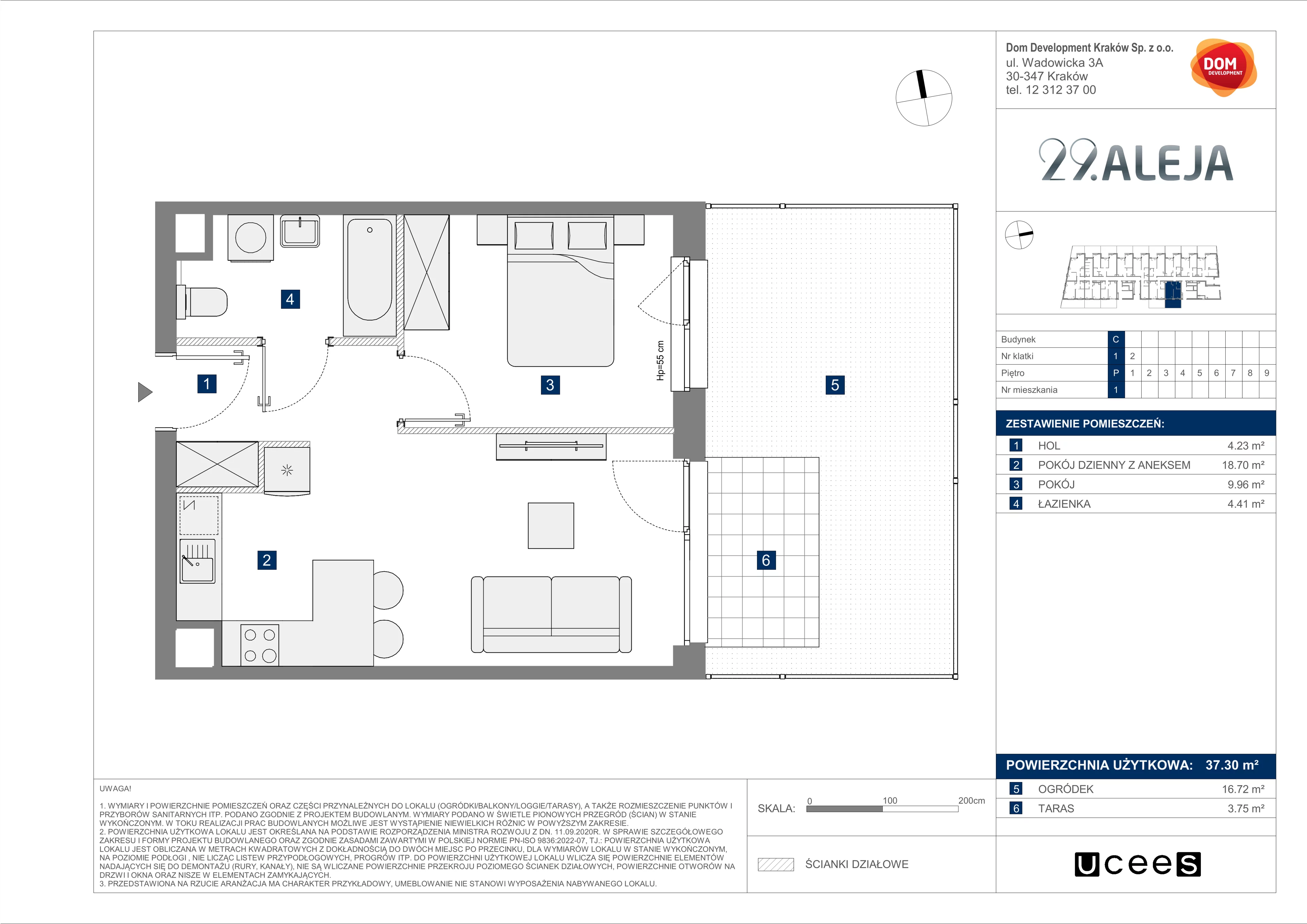 Mieszkanie 37,30 m², parter, oferta nr C/1, 29. Aleja bud. C, Kraków, Stare Miasto, Warszawskie, al. 29 Listopada