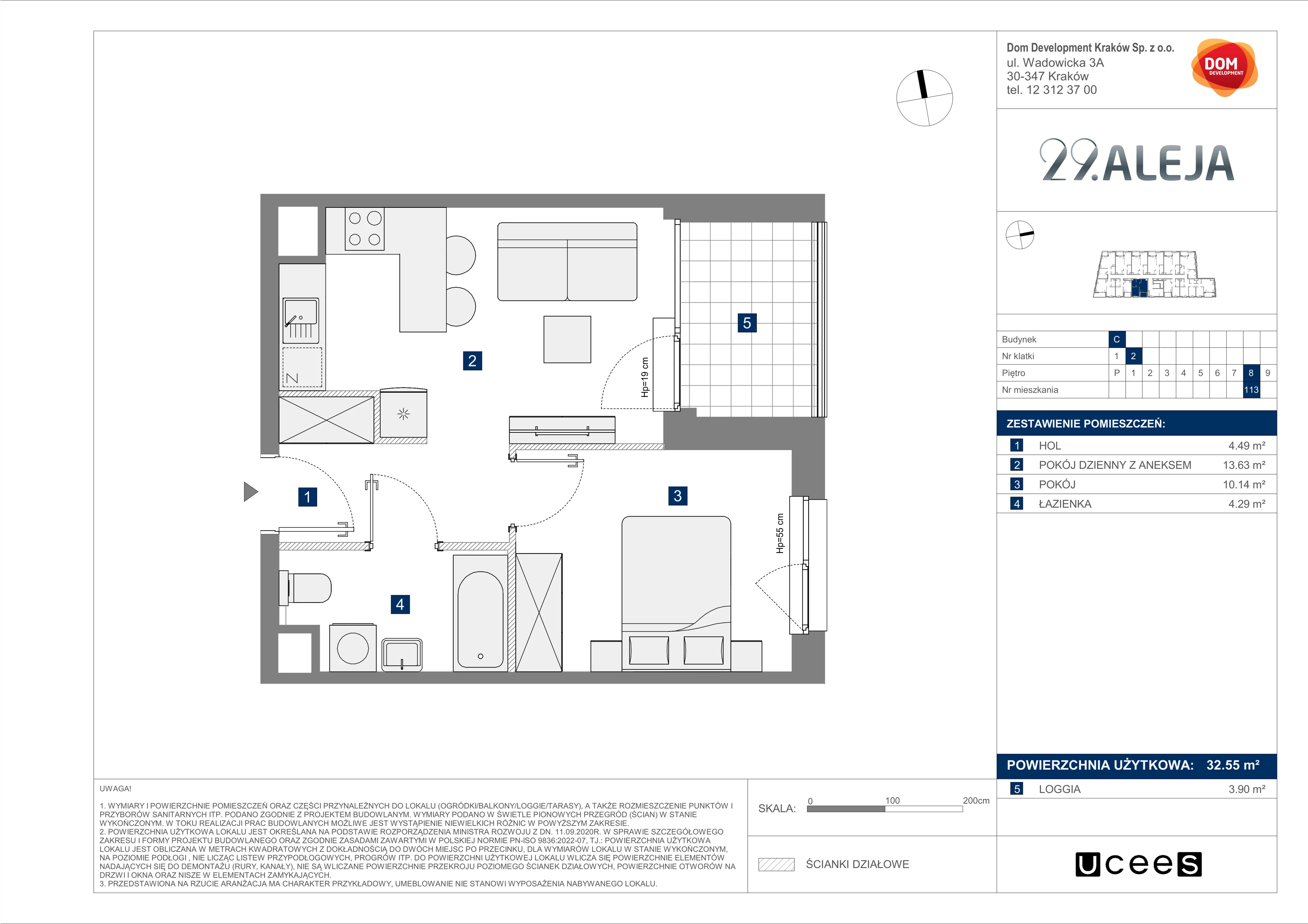 Mieszkanie 32,55 m², piętro 8, oferta nr C/113, 29. Aleja bud. C, Kraków, Stare Miasto, Warszawskie, al. 29 Listopada