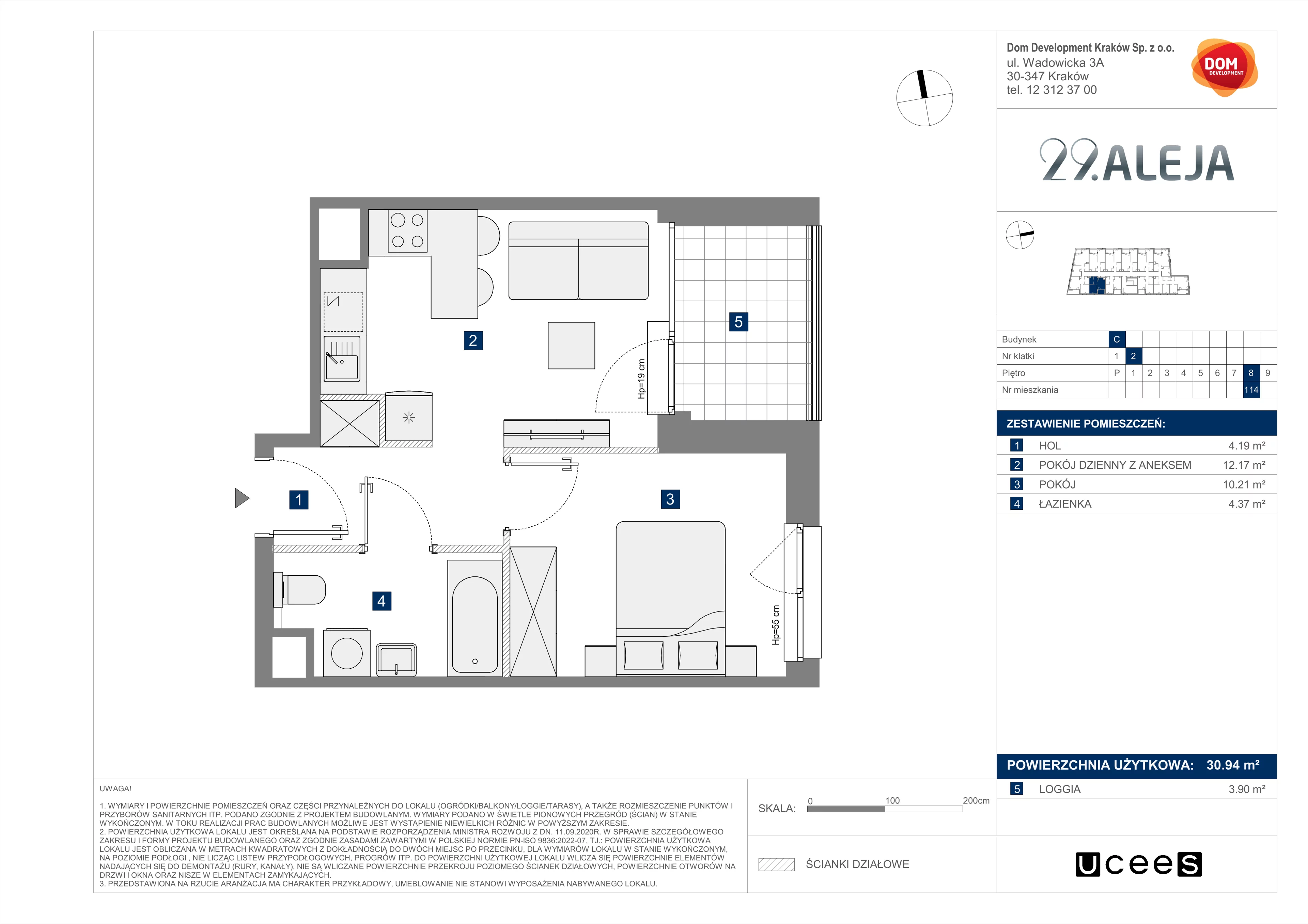 Mieszkanie 30,94 m², piętro 8, oferta nr C/114, 29. Aleja bud. C, Kraków, Stare Miasto, Warszawskie, al. 29 Listopada