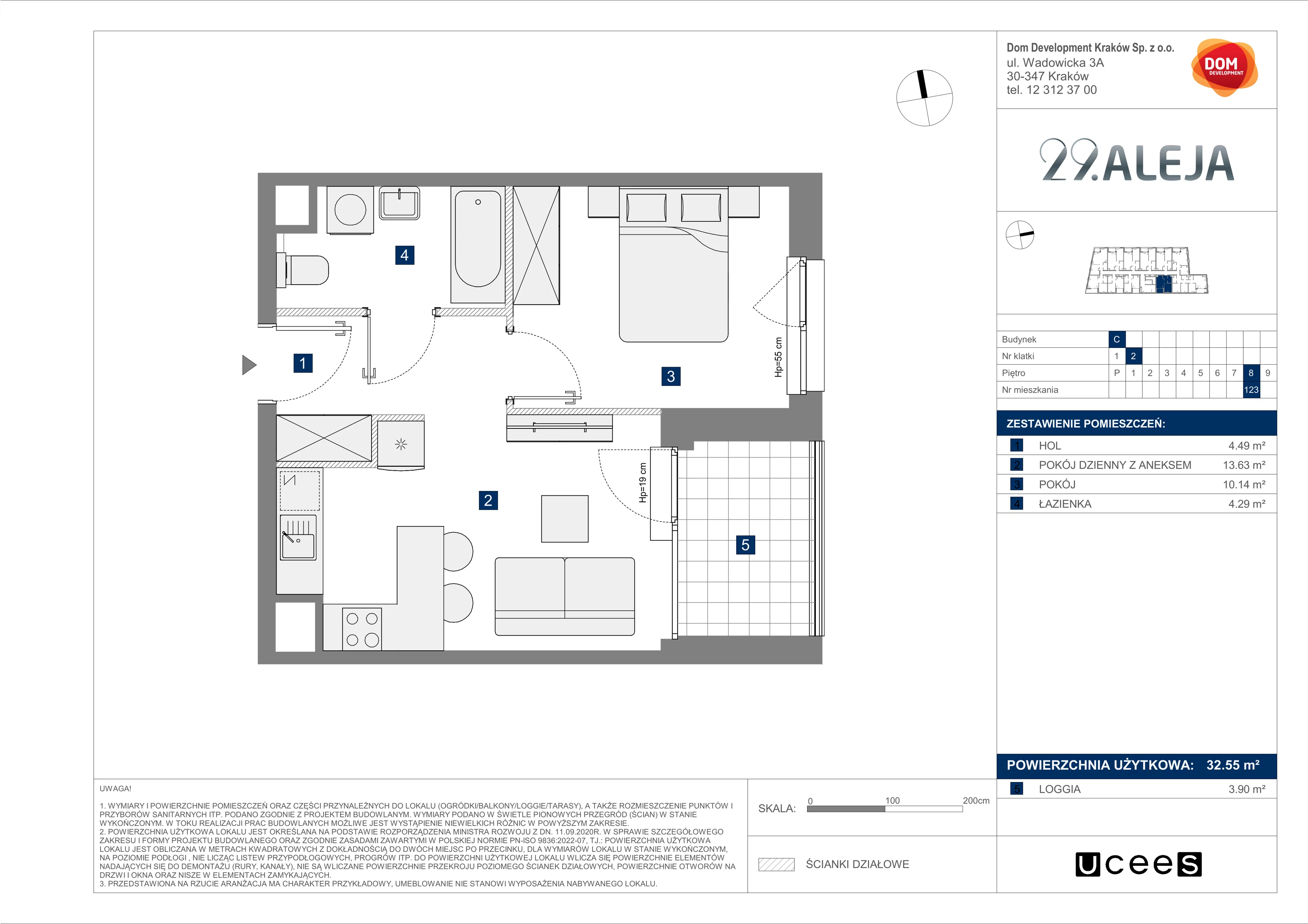 Mieszkanie 32,55 m², piętro 8, oferta nr C/123, 29. Aleja bud. C, Kraków, Stare Miasto, Warszawskie, al. 29 Listopada