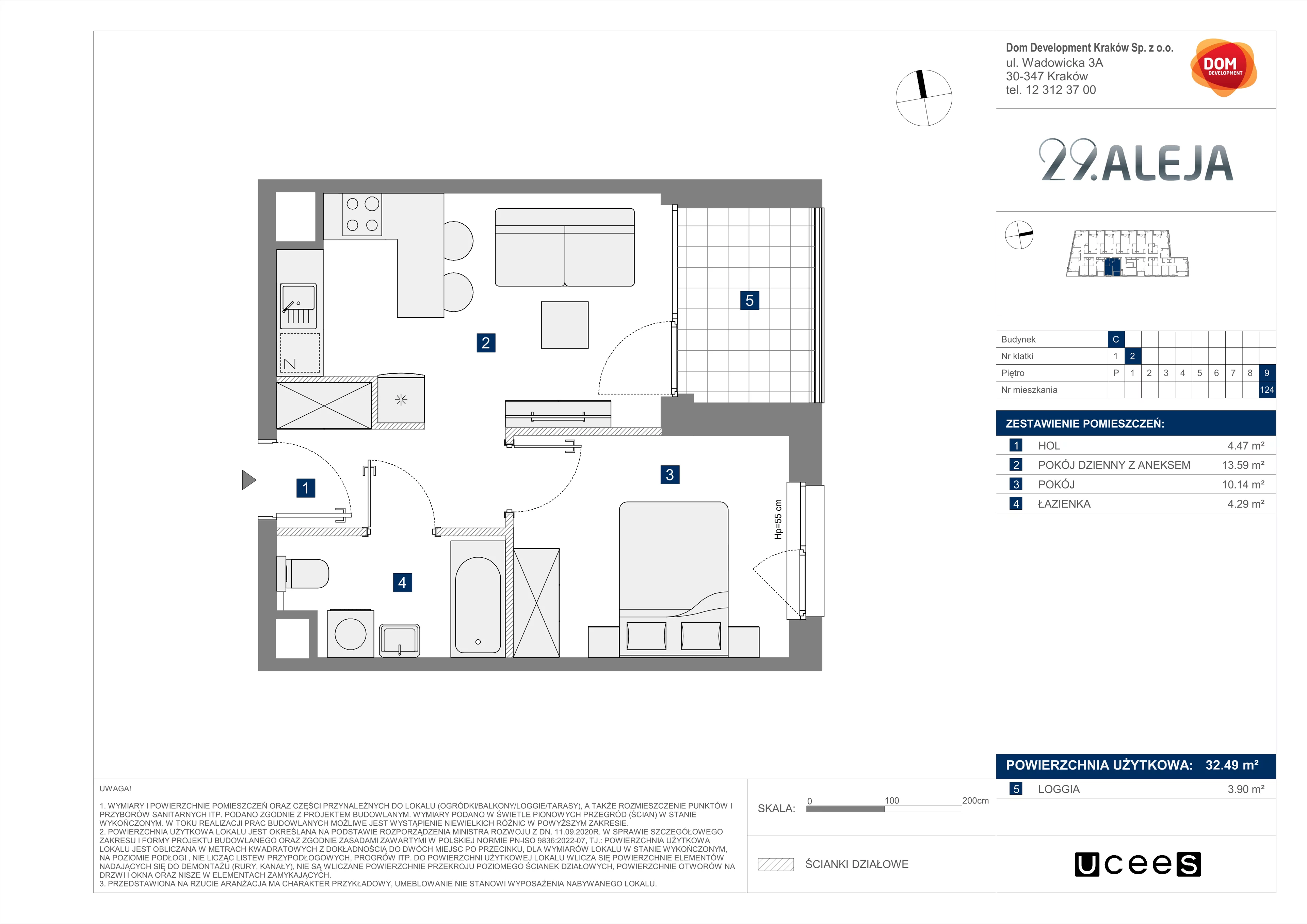 Mieszkanie 32,49 m², piętro 9, oferta nr C/124, 29. Aleja bud. C, Kraków, Stare Miasto, Warszawskie, al. 29 Listopada