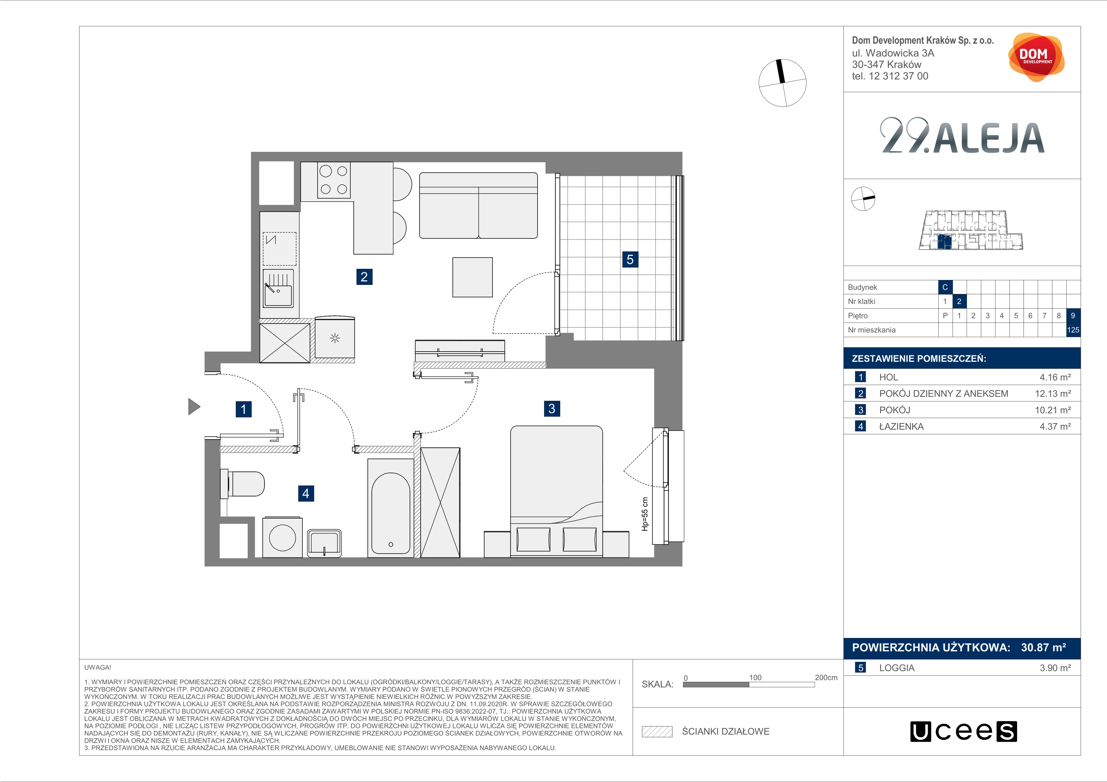 Mieszkanie 30,87 m², piętro 9, oferta nr C/125, 29. Aleja bud. C, Kraków, Stare Miasto, Warszawskie, al. 29 Listopada