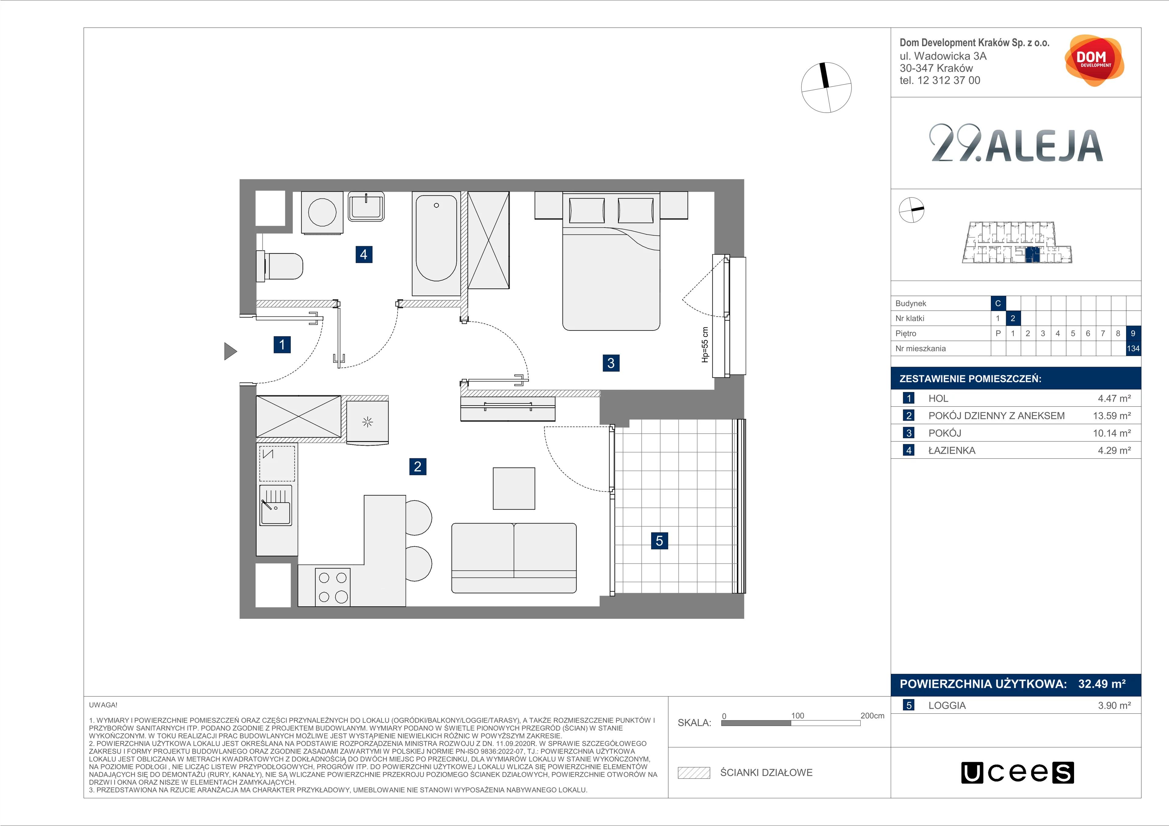 Mieszkanie 32,49 m², piętro 9, oferta nr C/134, 29. Aleja bud. C, Kraków, Stare Miasto, Warszawskie, al. 29 Listopada