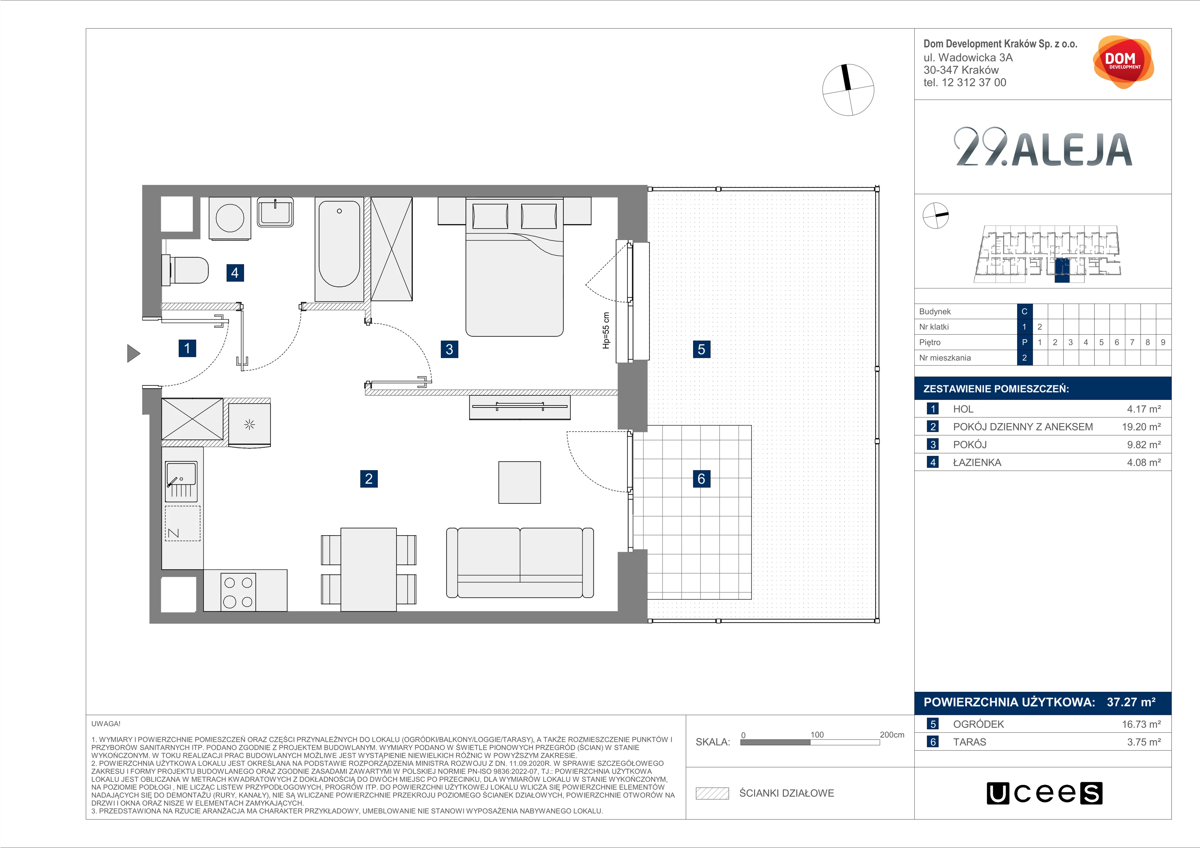 2 pokoje, mieszkanie 37,27 m², parter, oferta nr C/2, 29. Aleja bud. C, Kraków, Stare Miasto, Warszawskie, al. 29 Listopada