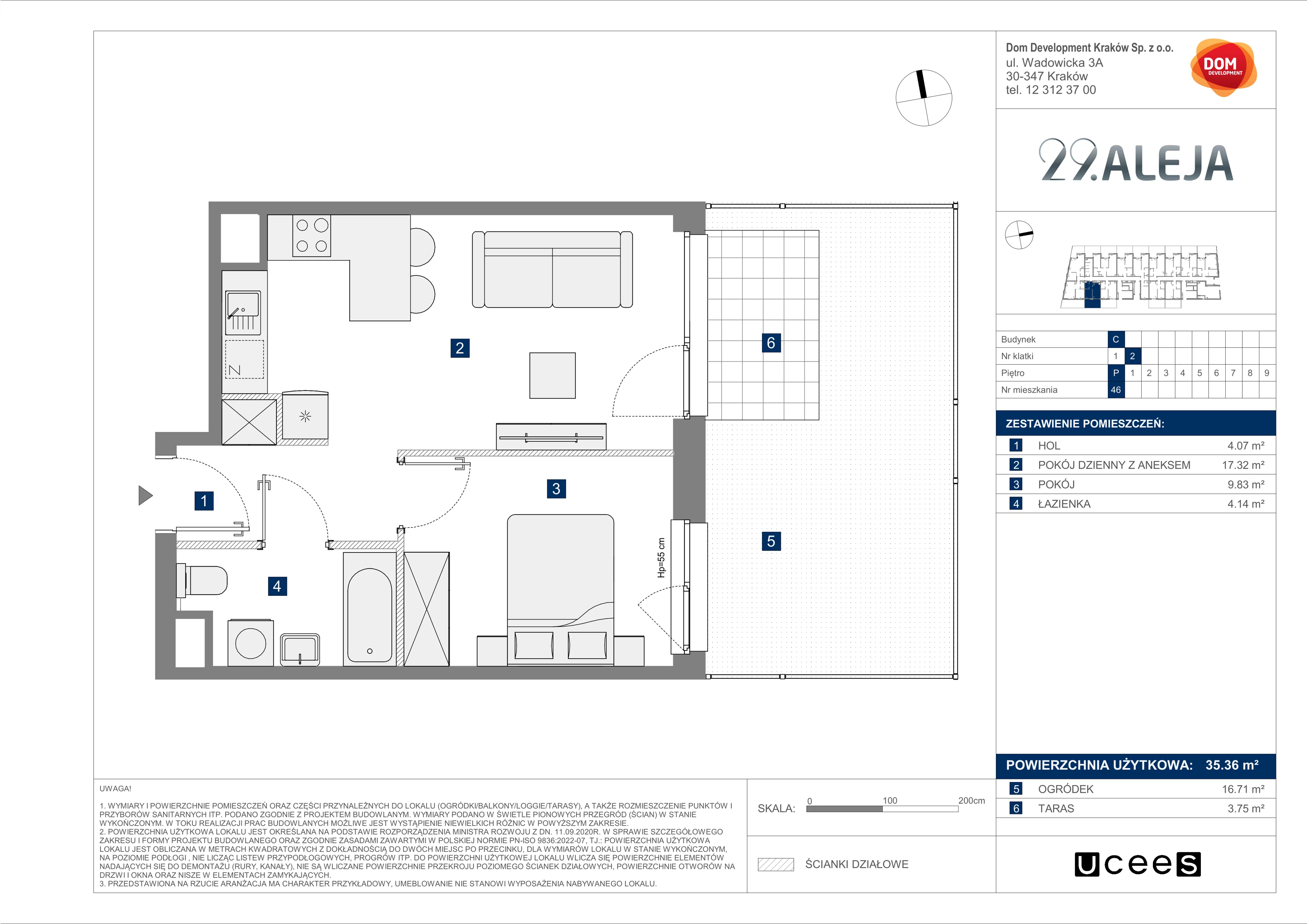 2 pokoje, mieszkanie 35,36 m², parter, oferta nr C/46, 29. Aleja bud. C, Kraków, Stare Miasto, Warszawskie, al. 29 Listopada