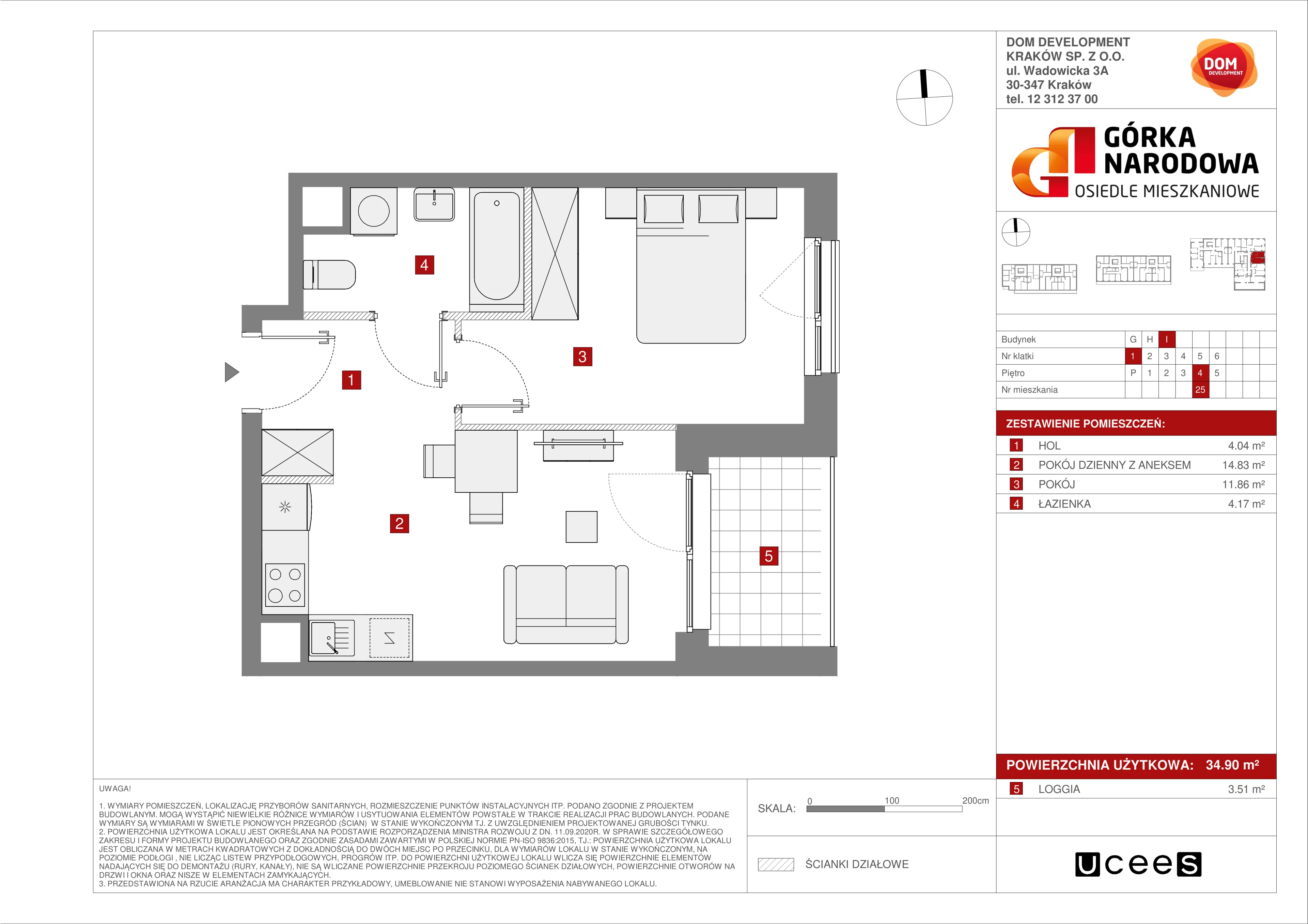 Mieszkanie 34,90 m², piętro 4, oferta nr I/25, Osiedle Górka Narodowa, Kraków, Prądnik Biały, Górka Narodowa, ul. Andrzeja Zauchy