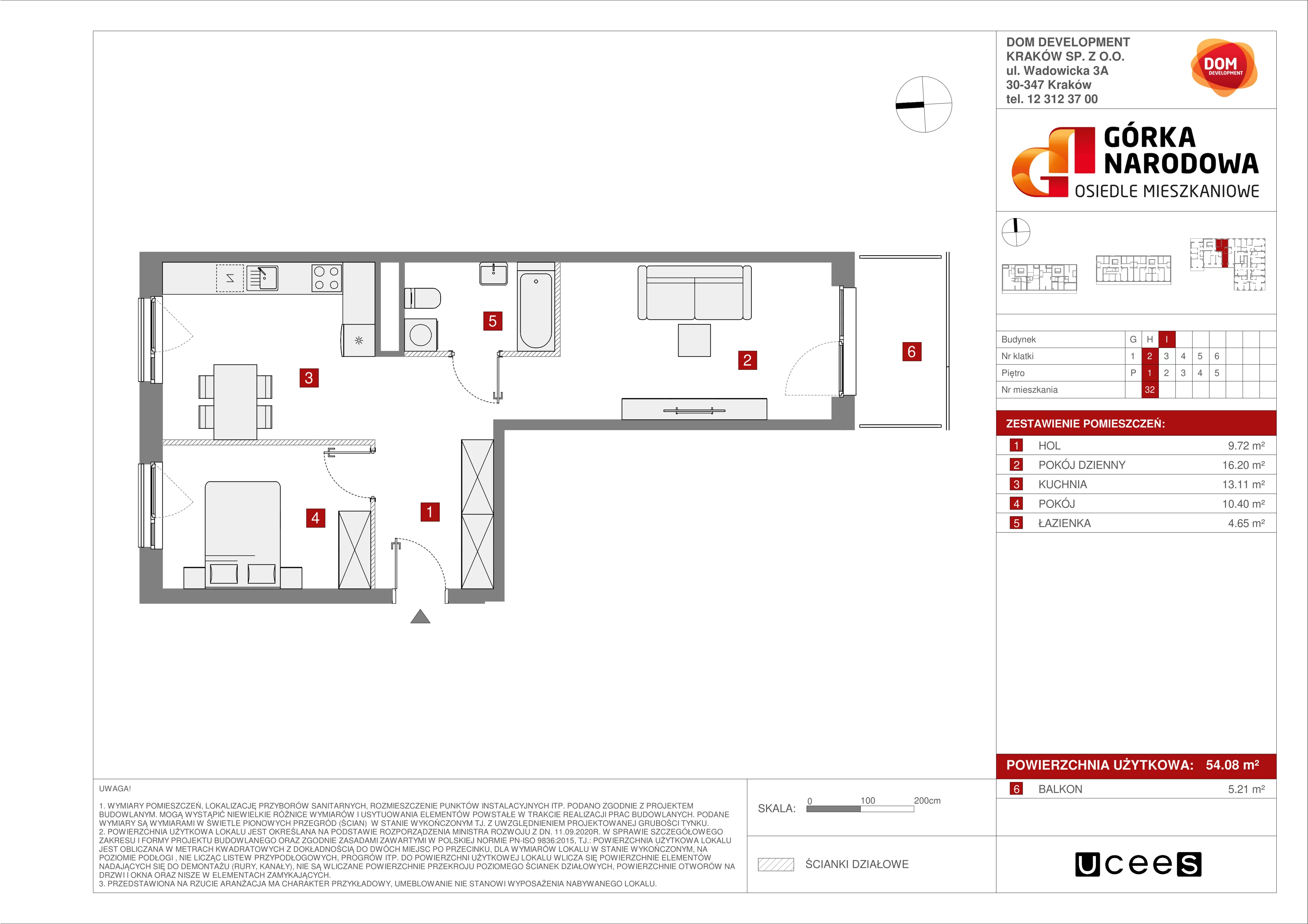 2 pokoje, mieszkanie 54,08 m², piętro 1, oferta nr I/32, Osiedle Górka Narodowa, Kraków, Prądnik Biały, Górka Narodowa, ul. Andrzeja Zauchy