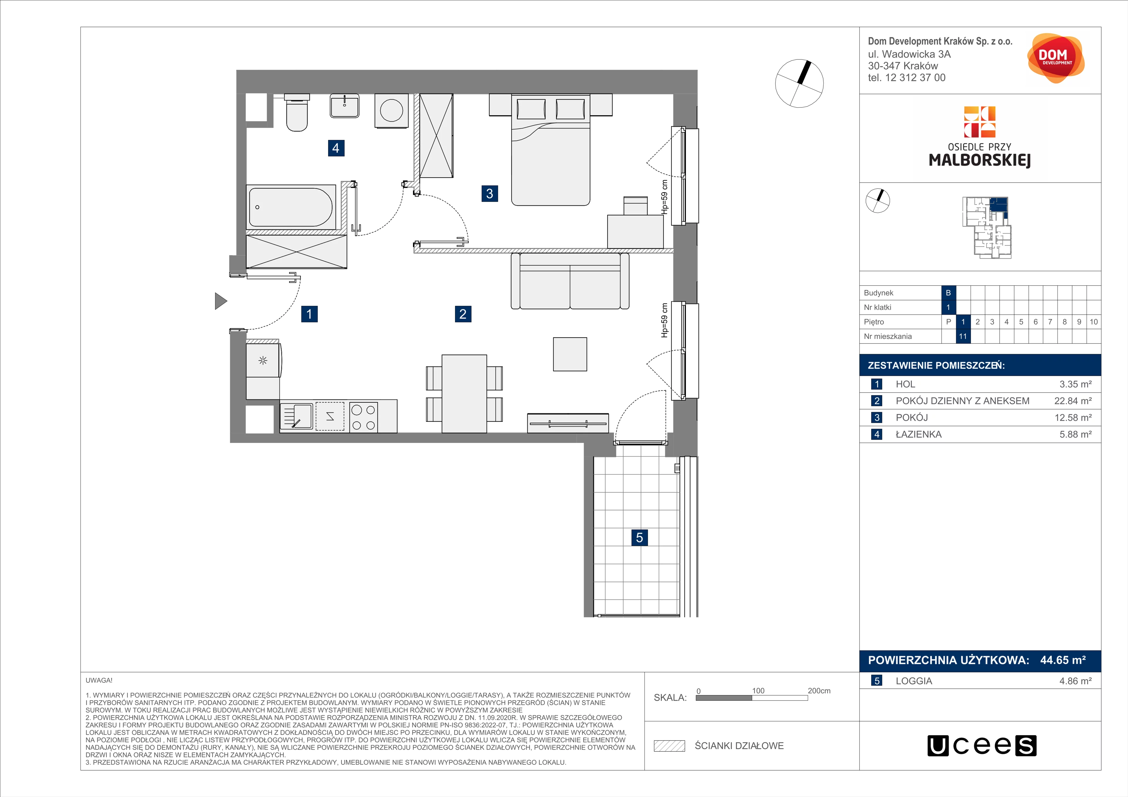 Mieszkanie 44,65 m², piętro 1, oferta nr B/11, Osiedle przy Malborskiej budynek B, Kraków, Podgórze Duchackie, Wola Duchacka, ul. Białoruska