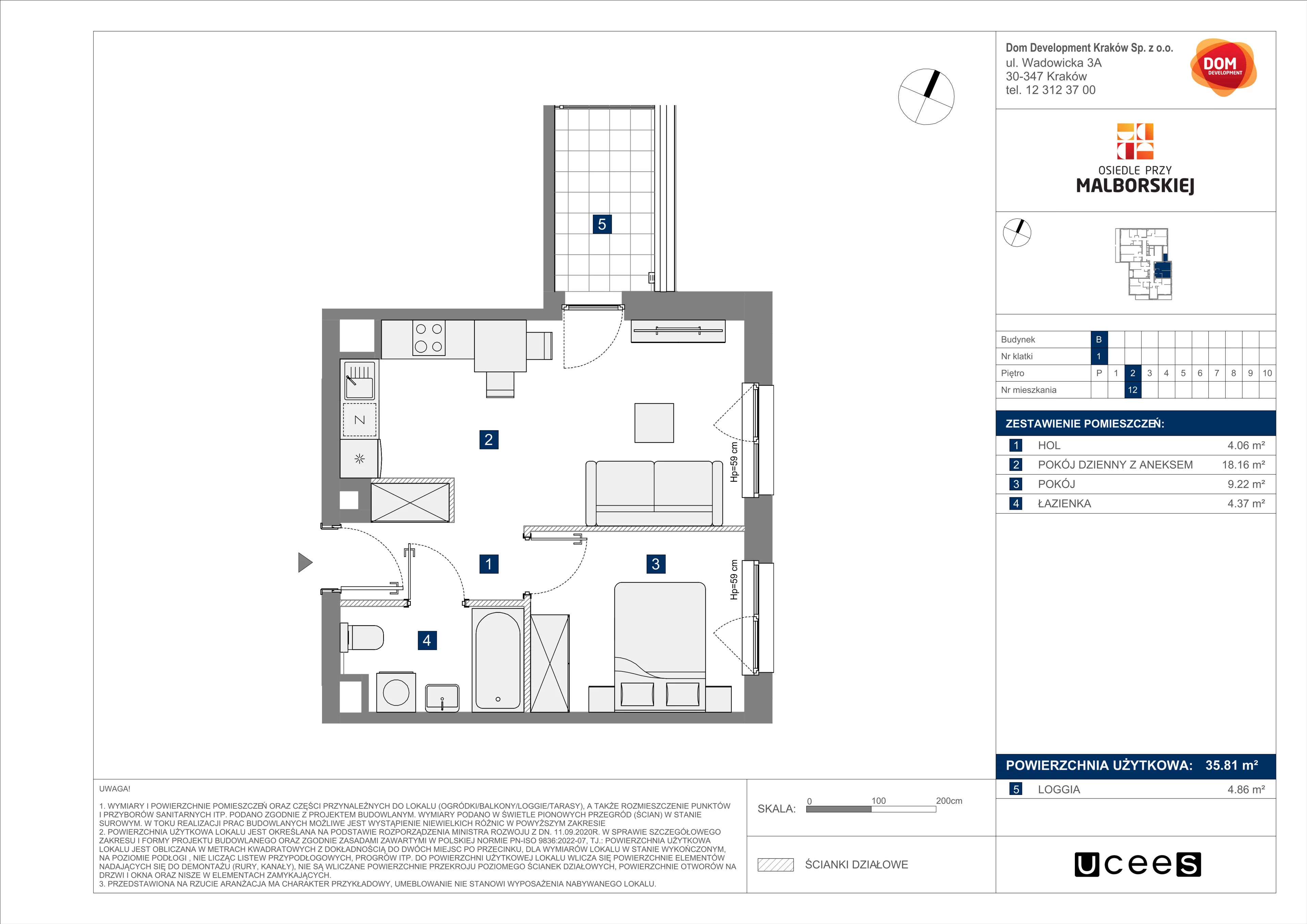 Mieszkanie 35,81 m², piętro 2, oferta nr B/12, Osiedle przy Malborskiej budynek B, Kraków, Podgórze Duchackie, Wola Duchacka, ul. Białoruska