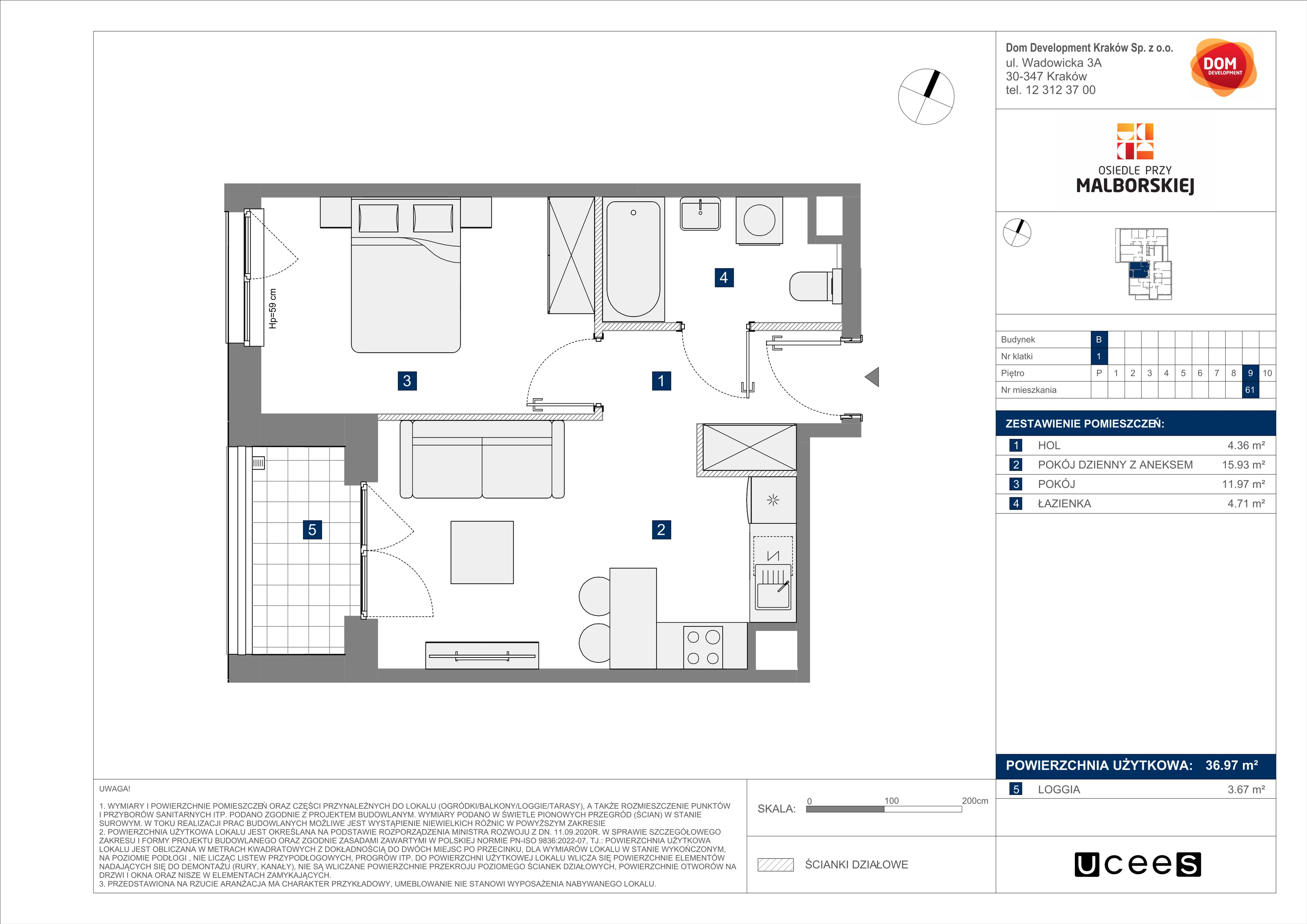 Mieszkanie 36,97 m², piętro 9, oferta nr B/61, Osiedle przy Malborskiej budynek B, Kraków, Podgórze Duchackie, Wola Duchacka, ul. Białoruska