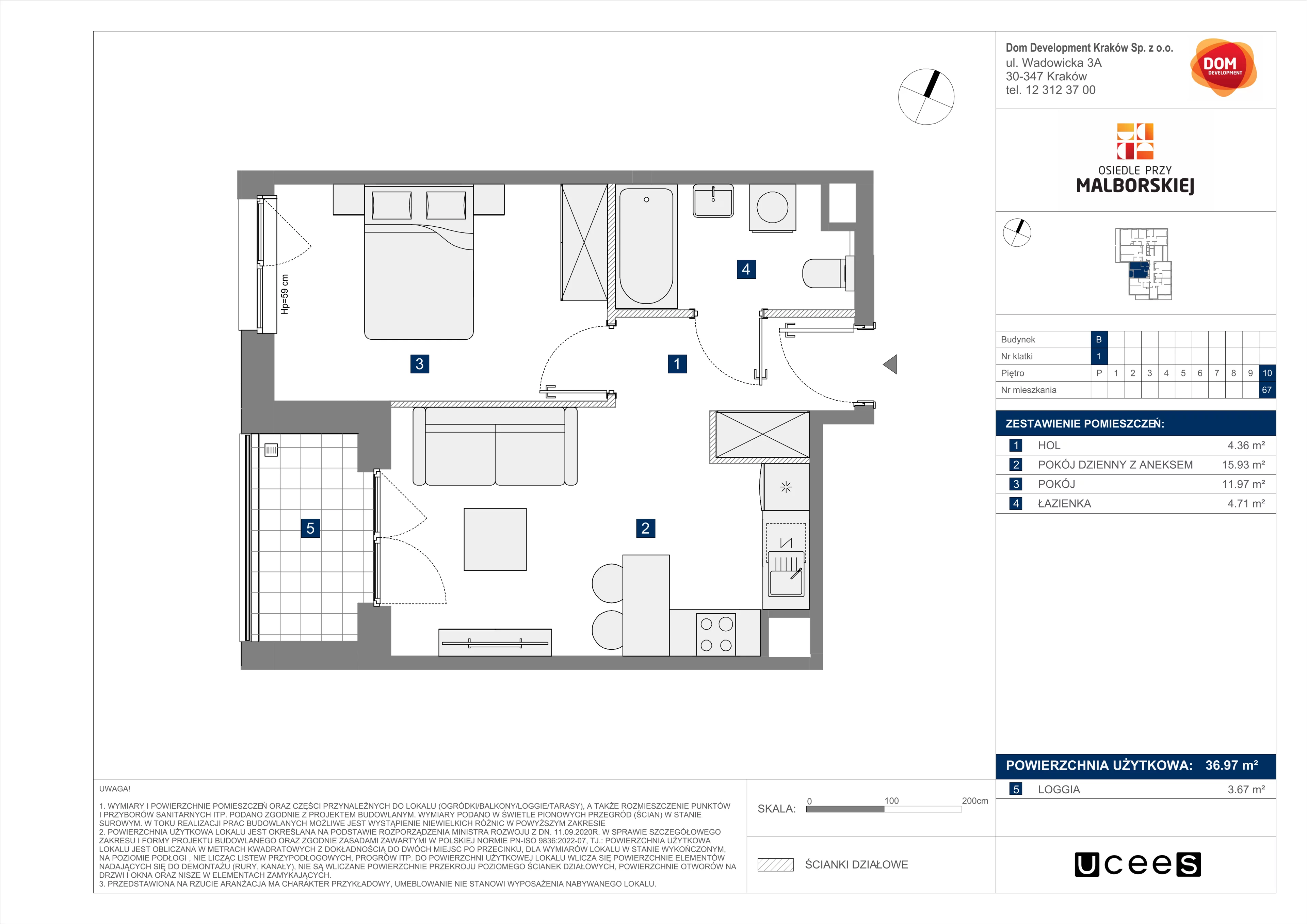 Mieszkanie 36,97 m², piętro 10, oferta nr B/67, Osiedle przy Malborskiej budynek B, Kraków, Podgórze Duchackie, Wola Duchacka, ul. Białoruska