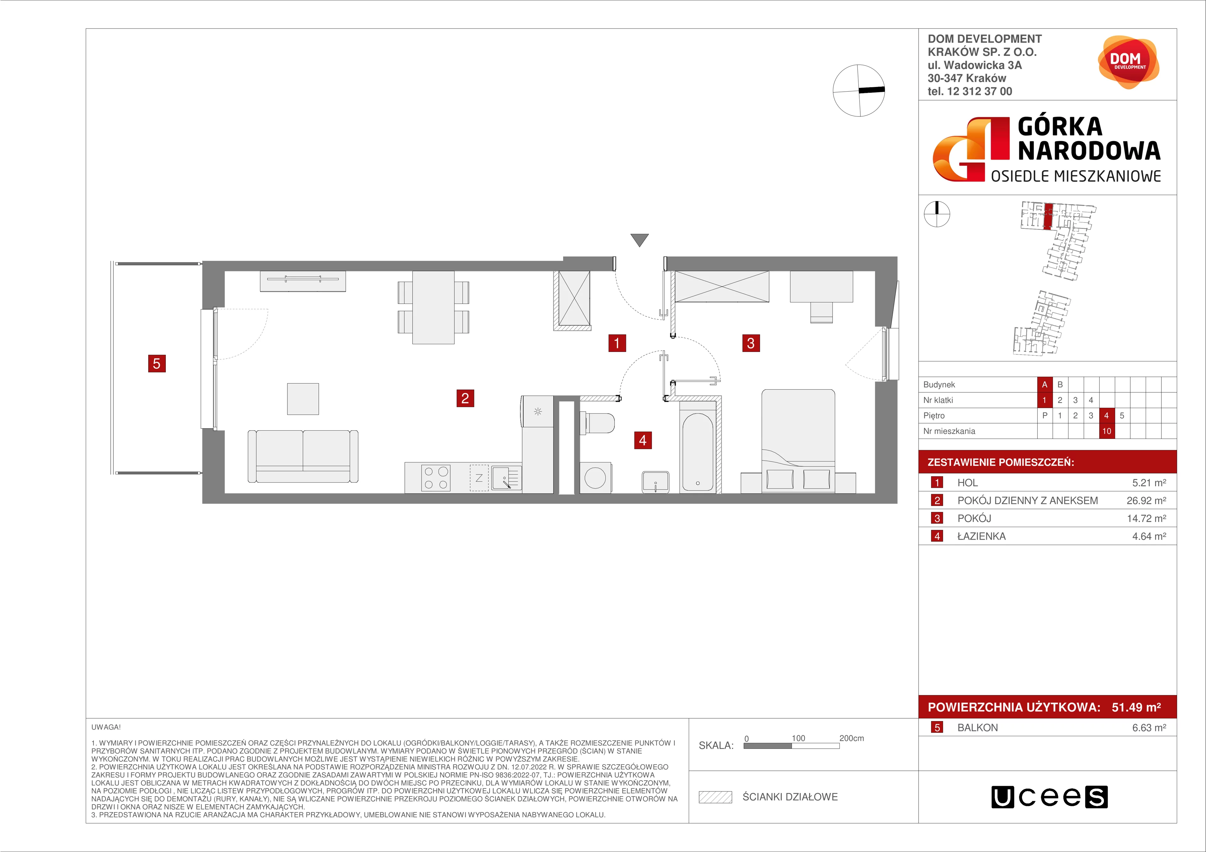 Mieszkanie 51,49 m², piętro 4, oferta nr A/10, Osiedle Górka Narodowa etap 5, Kraków, Prądnik Biały, Górka Narodowa, ul. Papierni Prądnickich