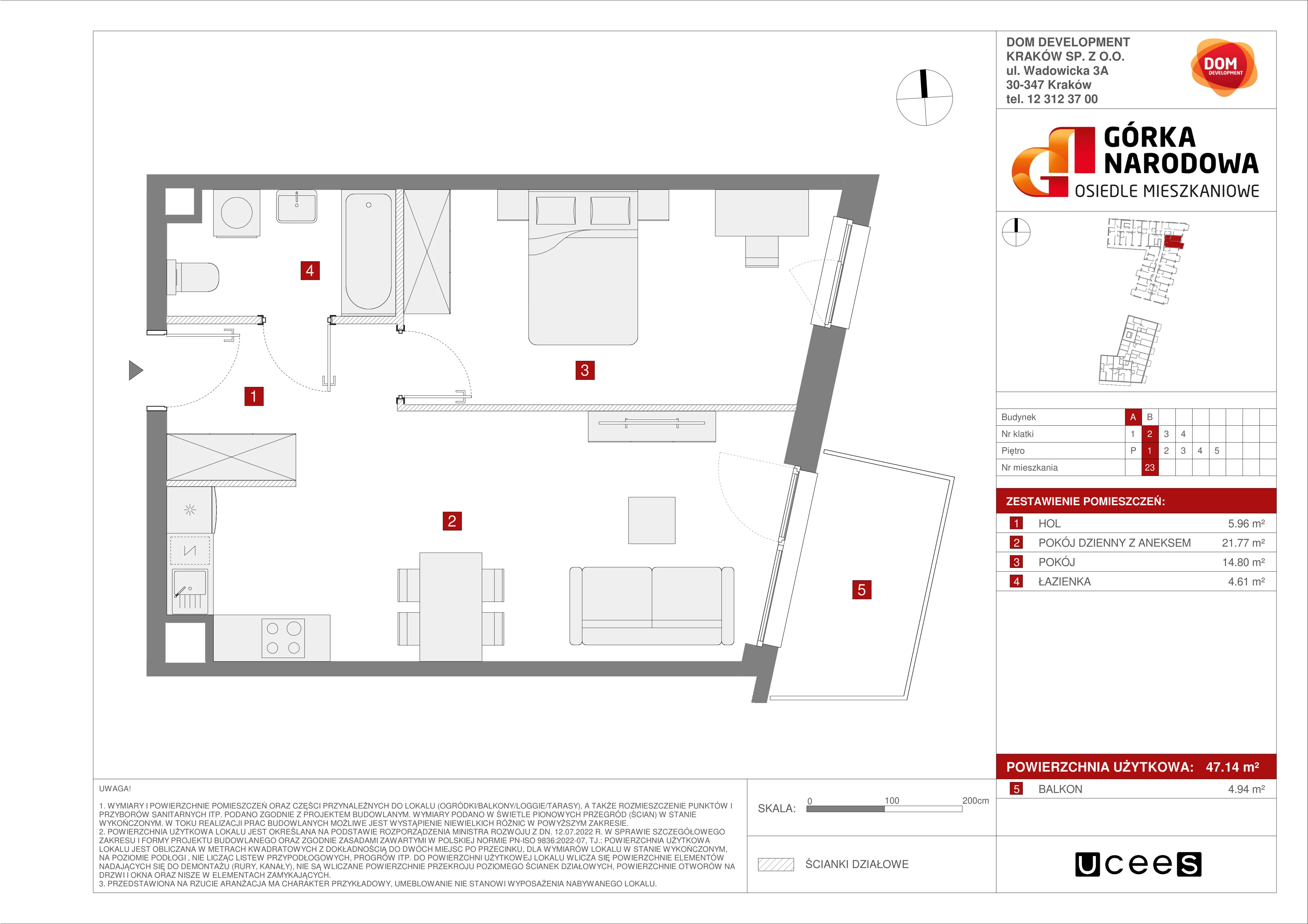 Mieszkanie 47,14 m², piętro 1, oferta nr A/23, Osiedle Górka Narodowa etap 5, Kraków, Prądnik Biały, Górka Narodowa, ul. Papierni Prądnickich